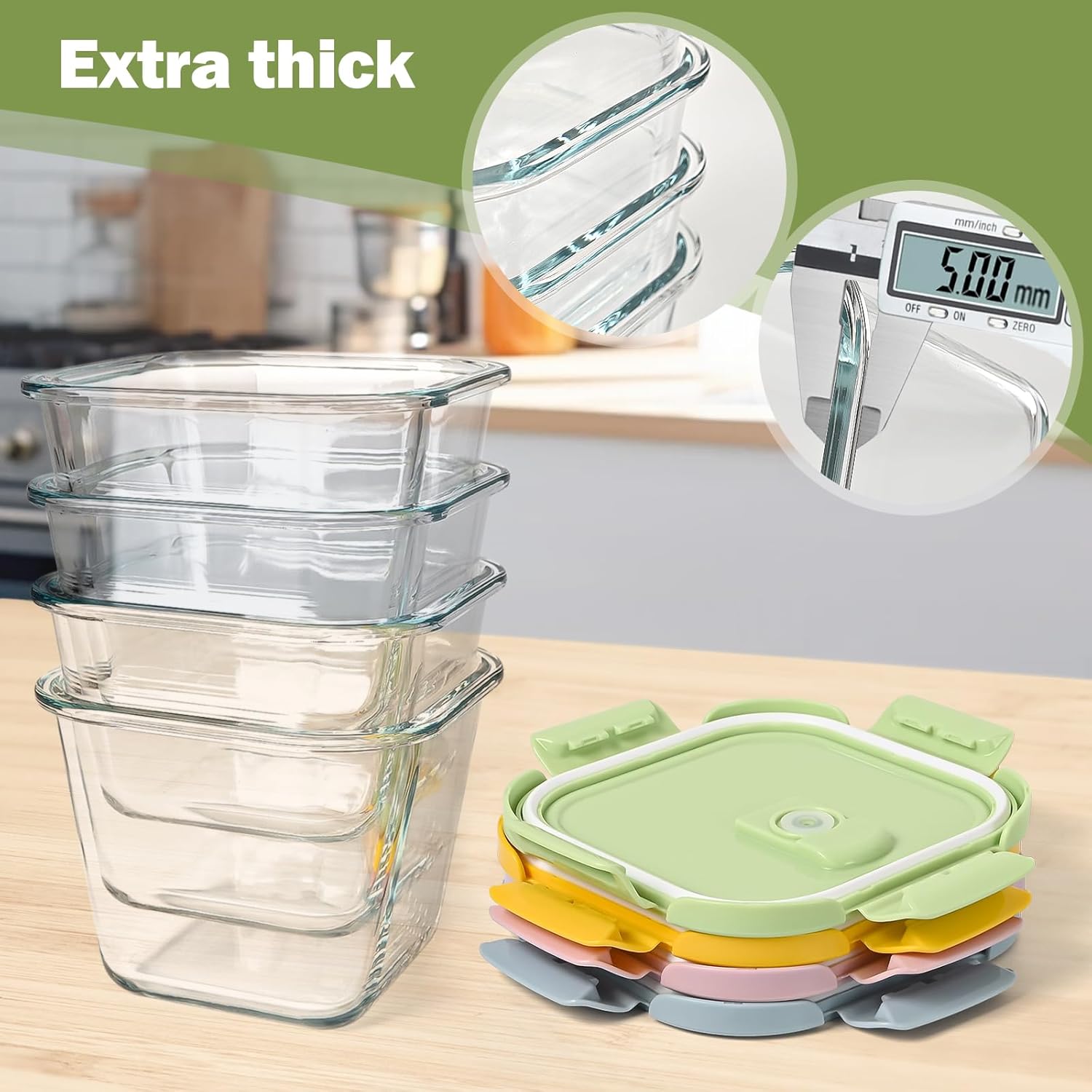 Glass Soup Containers with lids 4 Cup, 32 oz Glass Storage Containers, Tall Borosilicate Glass Food Storage Containers for Lunch, Ice Cream, Travel and Deli, Soup Freezer Safe Containers with Lids - Image 6