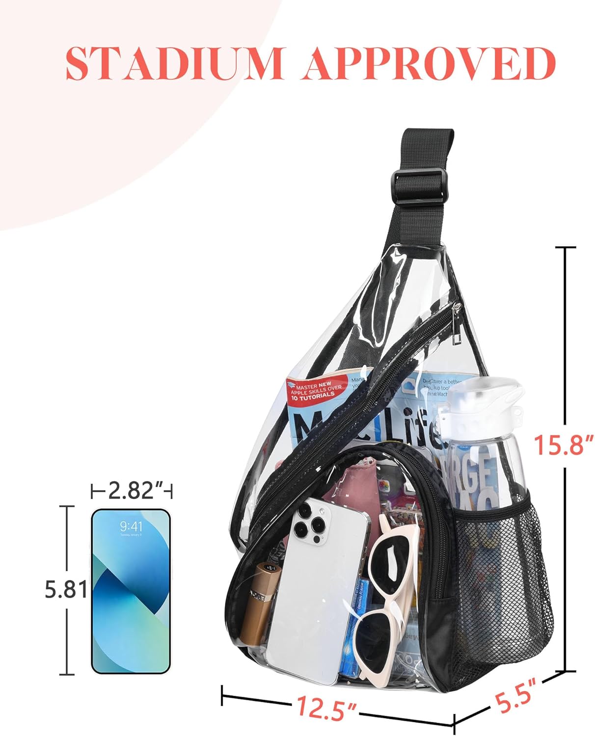 Clear Sling Bag, Clear Bag Stadium Approved, Transparent Shoulder Crossbody Backpack Chest Casual Daypack - Image 3