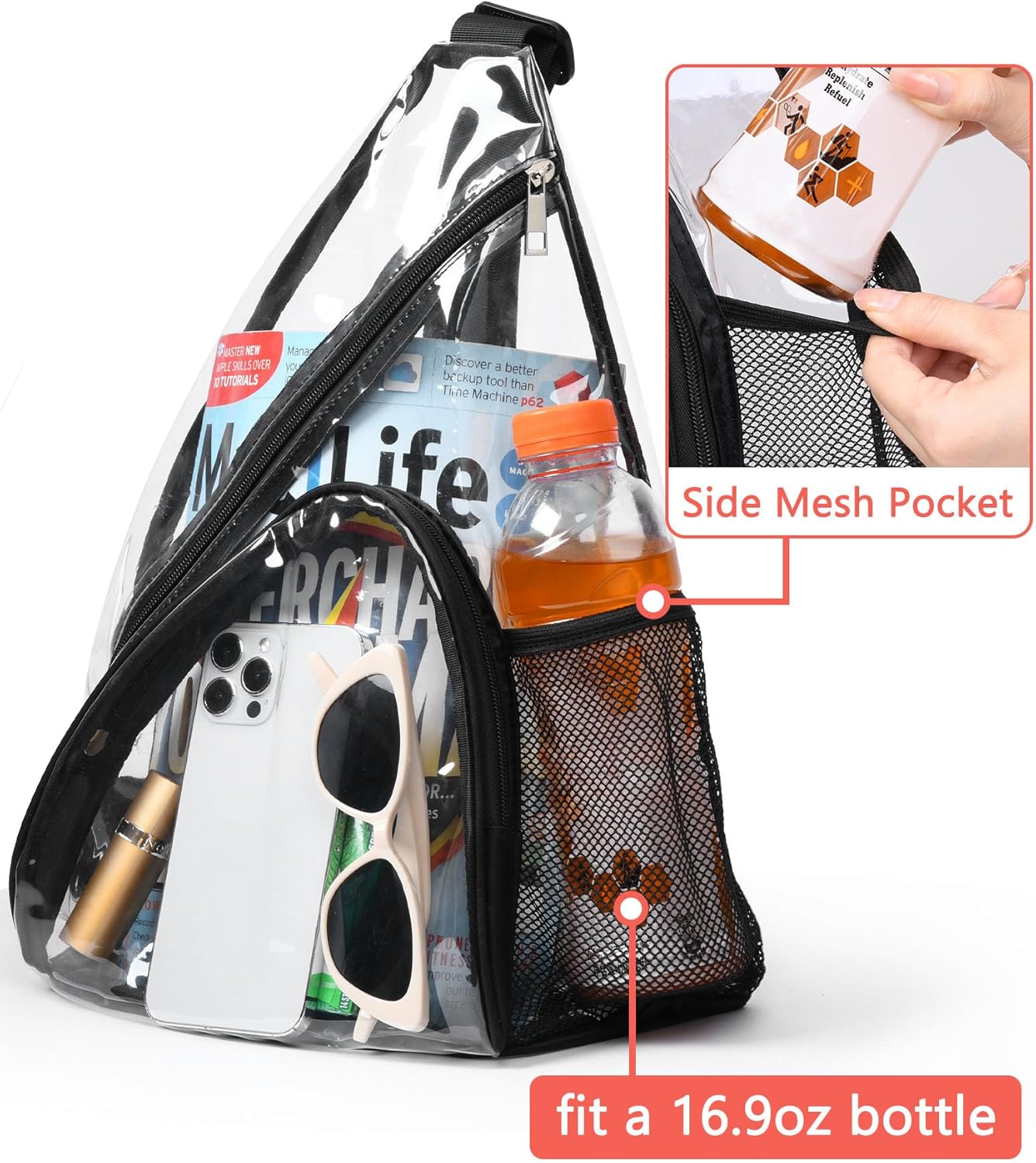 Clear Sling Bag, Clear Bag Stadium Approved, Transparent Shoulder Crossbody Backpack Chest Casual Daypack - Image 5