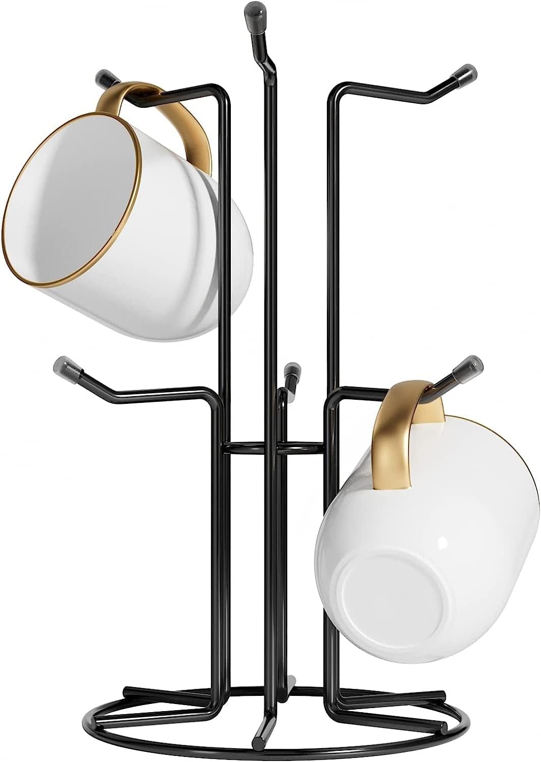 Mug Tree for Large Cups, Counter Coffee Mug Holder with 6 Hooks, Metal Coffee Cup Holder Tree, Standing Rack for Countertop, Kitchen Counter Decor, Black - Image 1