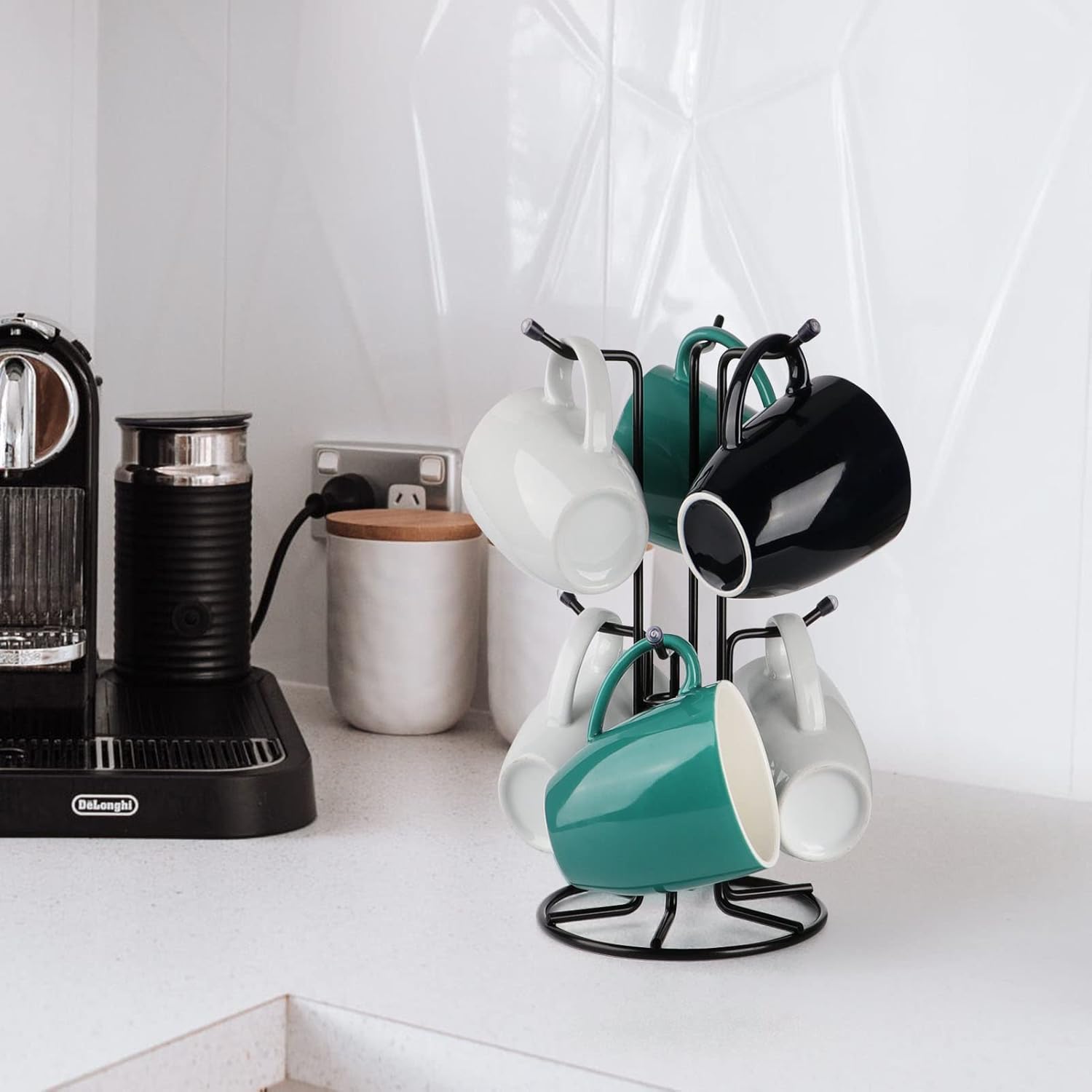 Mug Tree for Large Cups, Counter Coffee Mug Holder with 6 Hooks, Metal Coffee Cup Holder Tree, Standing Rack for Countertop, Kitchen Counter Decor, Black - Image 6