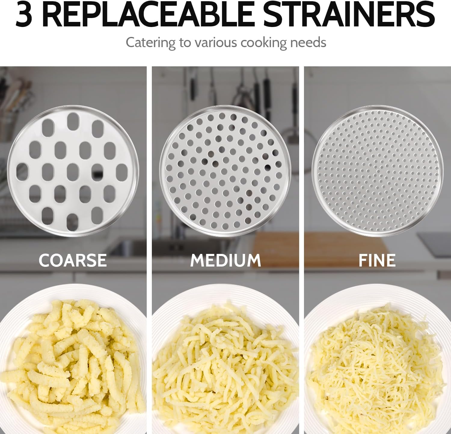 Potato Ricer,  Upgraded Stainless Steel Potato Masher with 3 Interchangeable Discs, Heavy Duty Kitchen Tool Gadget - Image 3
