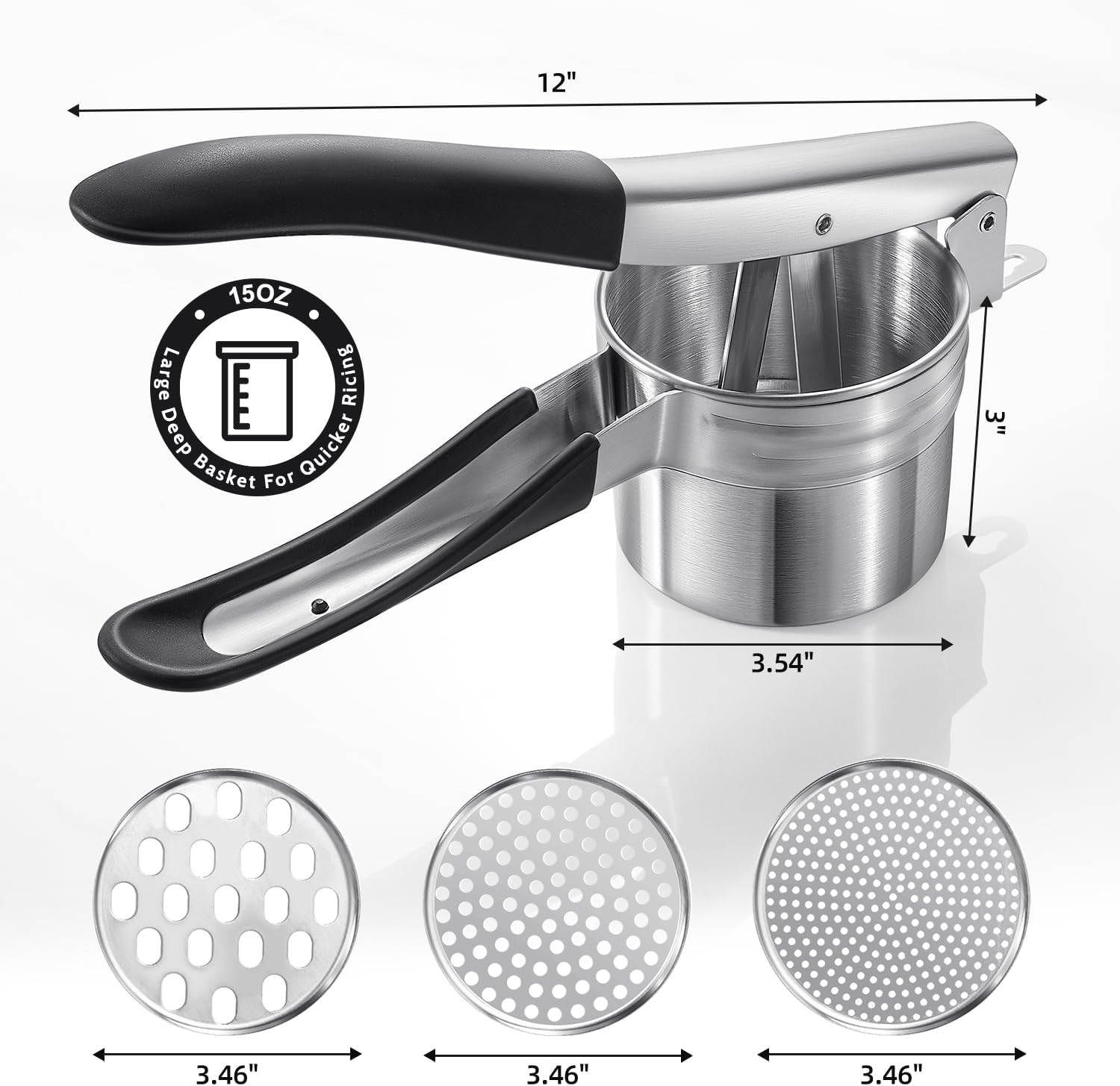 Potato Ricer,  Upgraded Stainless Steel Potato Masher with 3 Interchangeable Discs, Heavy Duty Kitchen Tool Gadget - Image 6