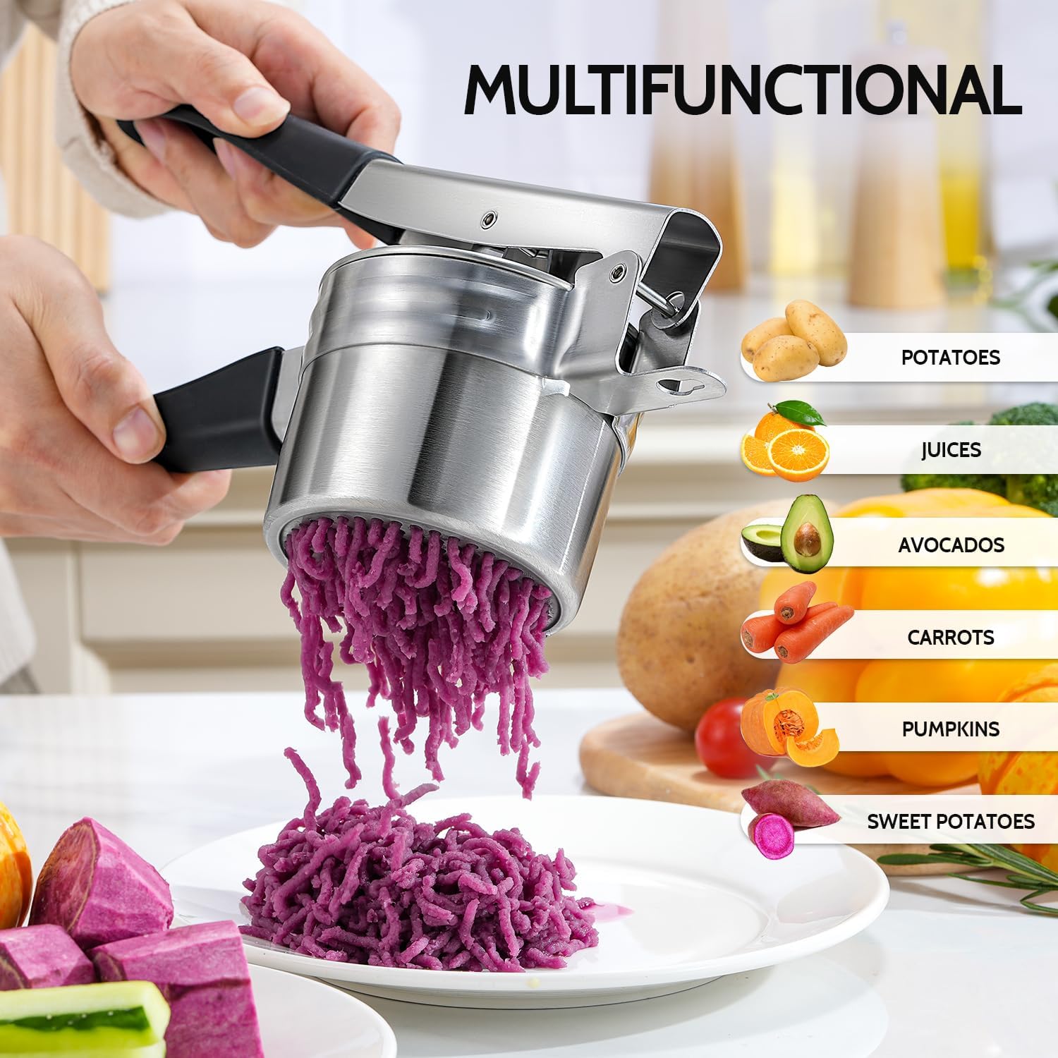 Potato Ricer,  Upgraded Stainless Steel Potato Masher with 3 Interchangeable Discs, Heavy Duty Kitchen Tool Gadget - Image 7