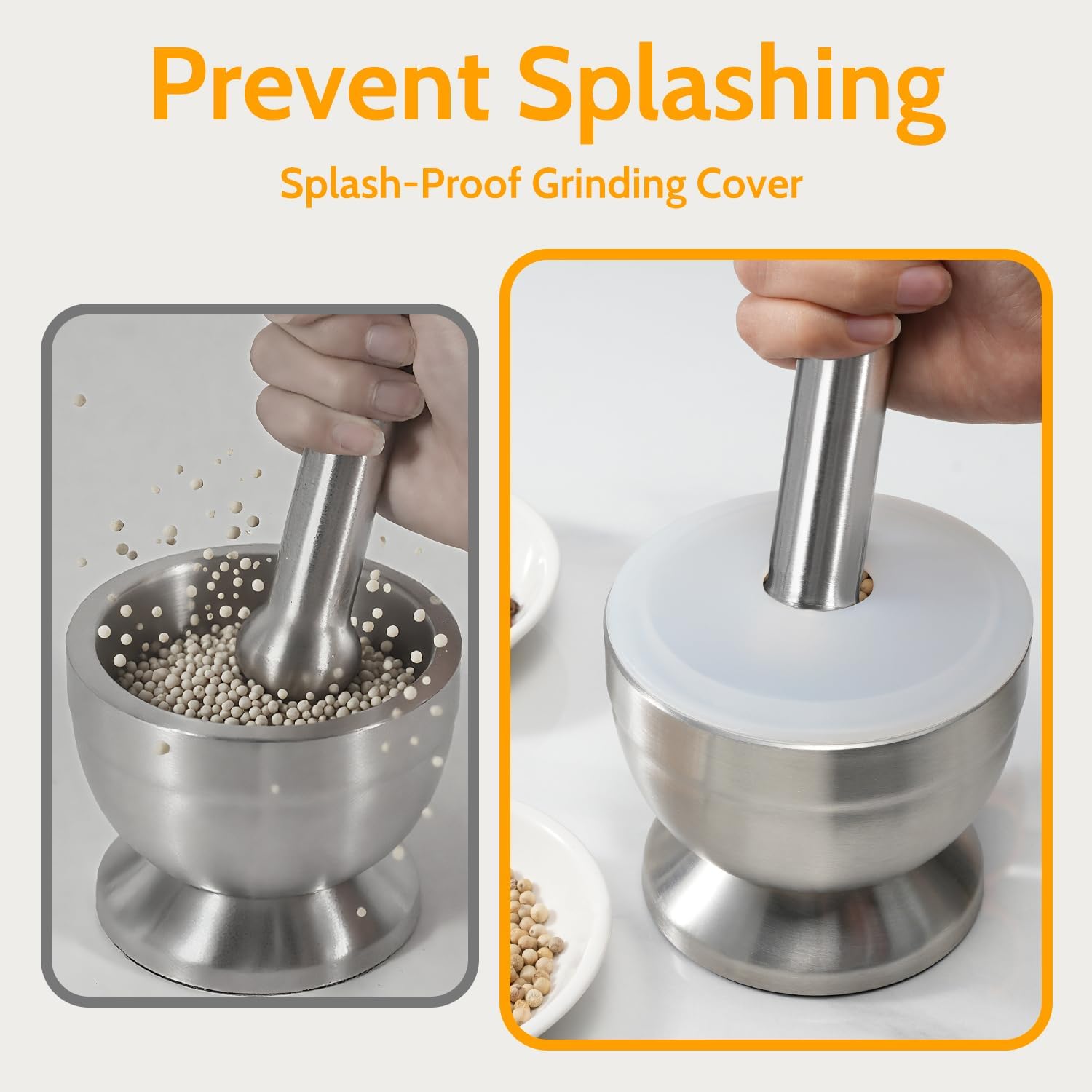 Mortar and Pestle,  18/8 Stainless Steel Spice Grinder Pill Crusher with Lid for Crushing Grinding Ergonomic Design with Anti Slip Base and Comfy Grip - Image 7