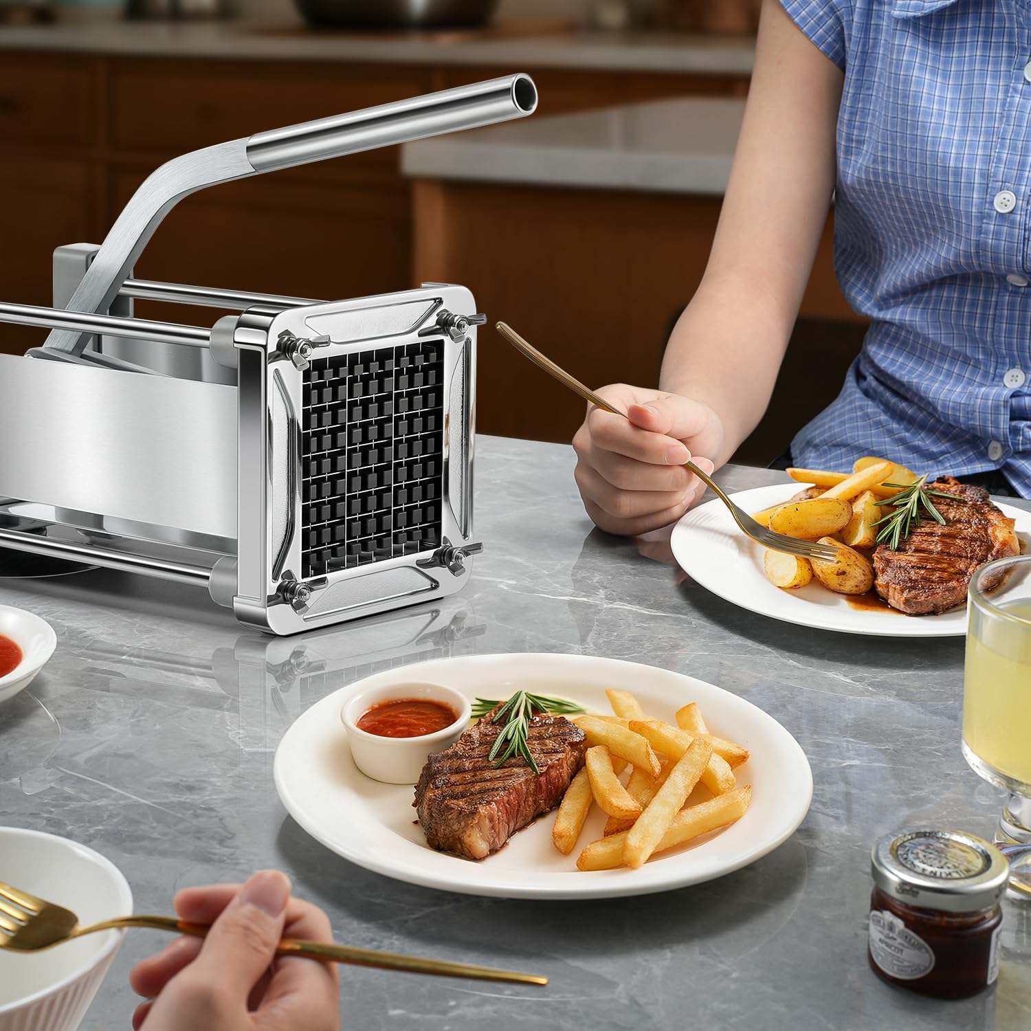 French Fry Cutter,  Professional Stainless Steel Potato Cutter with 1/2