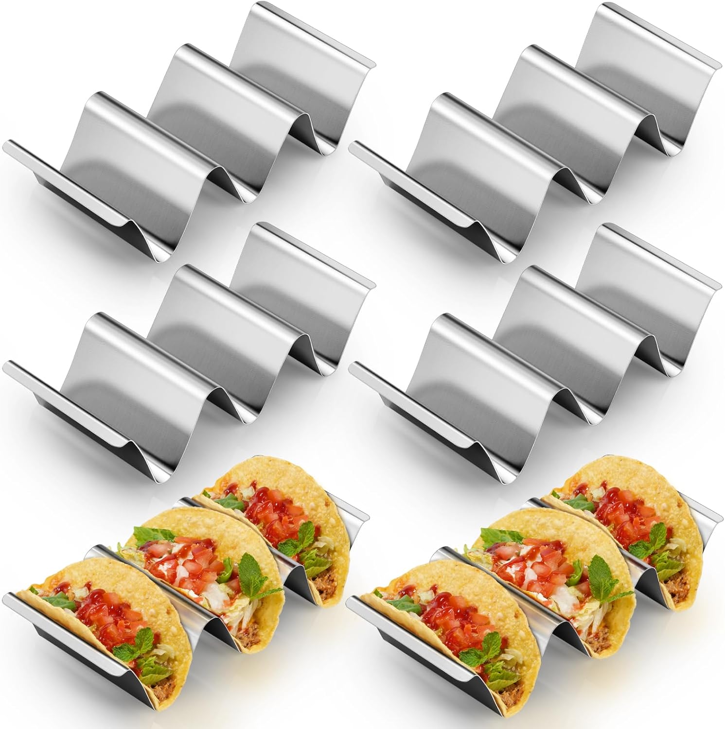 Taco Holder Stand, 6 Packs Stainless Steel Taco Rack Truck Tray Style, Oven, Grill and Dishwasher Safe - Image 1