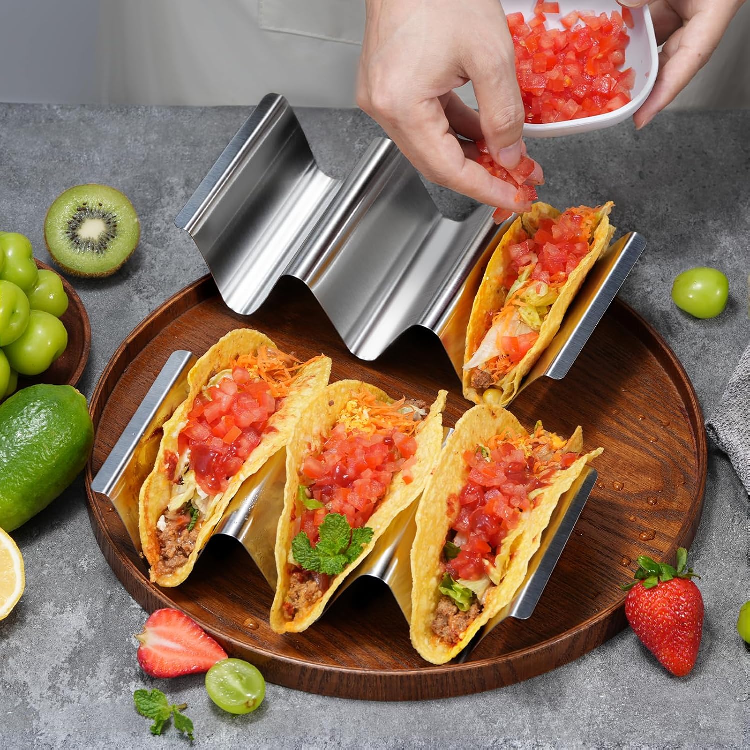 Taco Holder Stand, 6 Packs Stainless Steel Taco Rack Truck Tray Style, Oven, Grill and Dishwasher Safe - Image 2