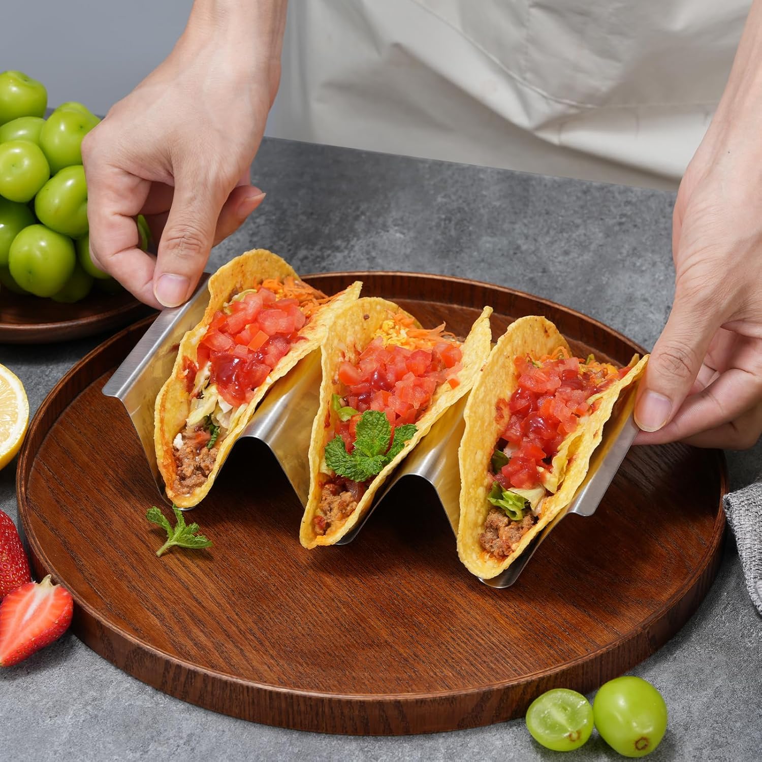 Taco Holder Stand, 6 Packs Stainless Steel Taco Rack Truck Tray Style, Oven, Grill and Dishwasher Safe - Image 4