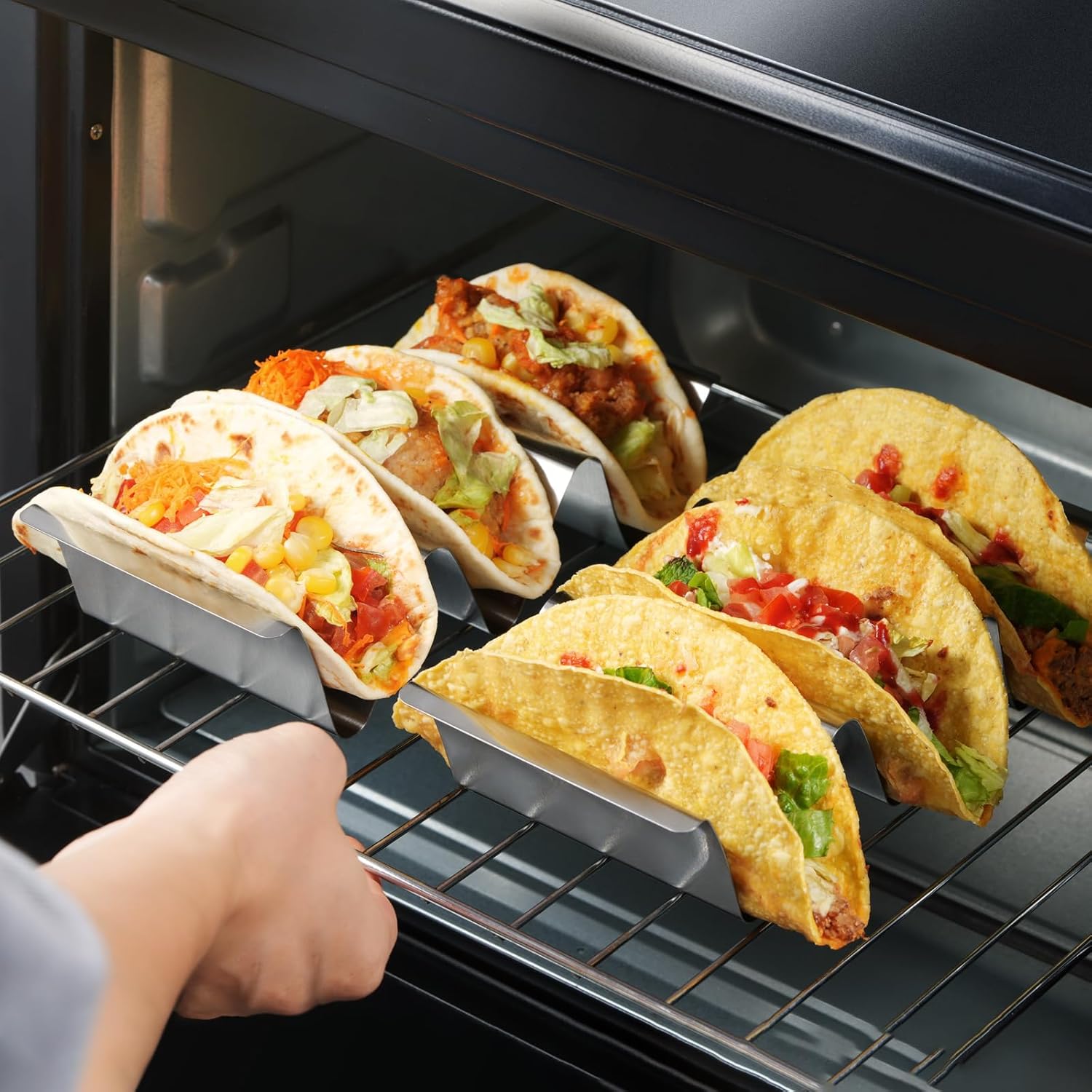Taco Holder Stand, 6 Packs Stainless Steel Taco Rack Truck Tray Style, Oven, Grill and Dishwasher Safe - Image 5