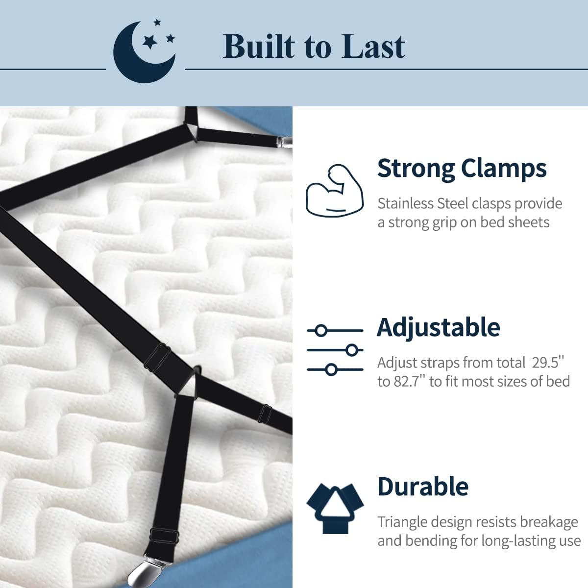 Adjustable Elastic Sheet Straps Fasteners Black 4Pcs and 2Pcs - Image 2