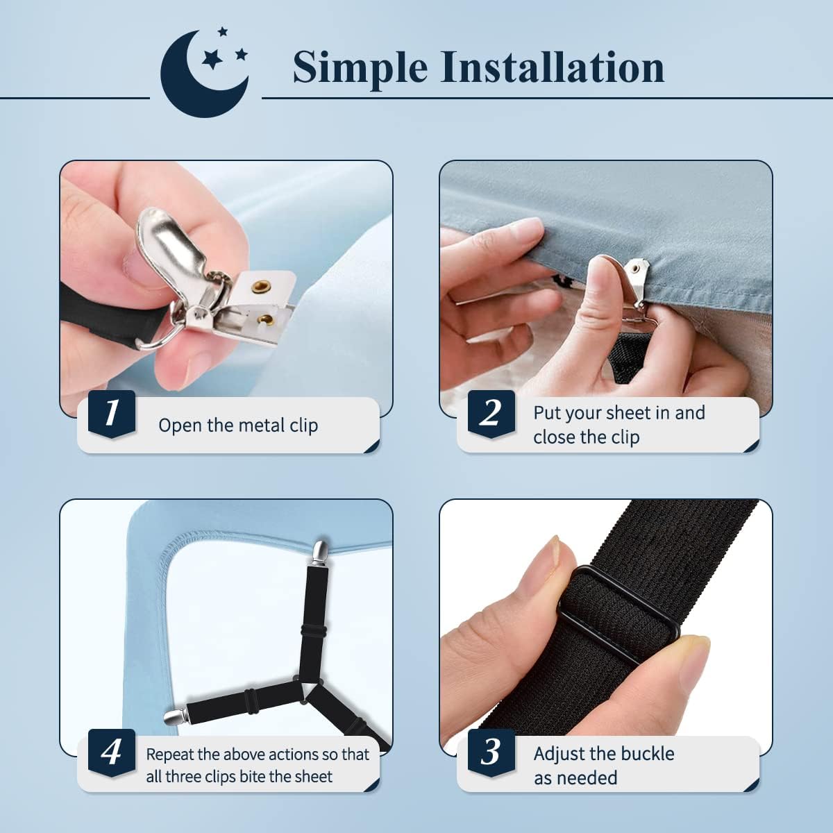 Adjustable Elastic Sheet Straps Fasteners Black 4Pcs and 2Pcs - Image 4