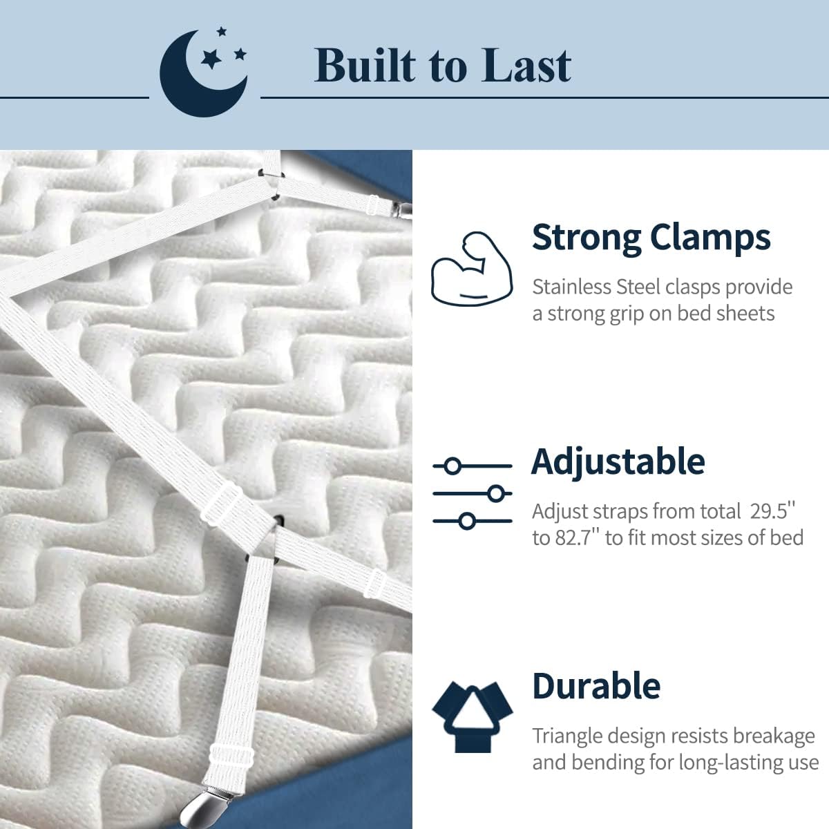 Adjustable Elastic Sheet Straps Fasteners White 4Pcs and 2Pcs - Image 2