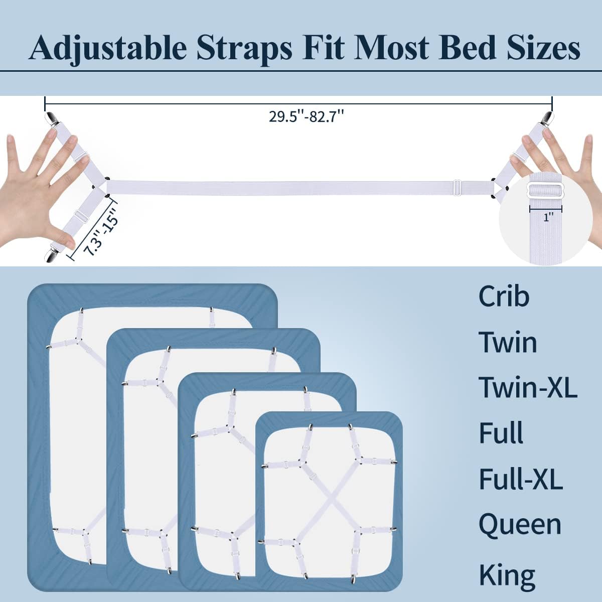 Adjustable Elastic Sheet Straps Fasteners White 4Pcs and 2Pcs - Image 3