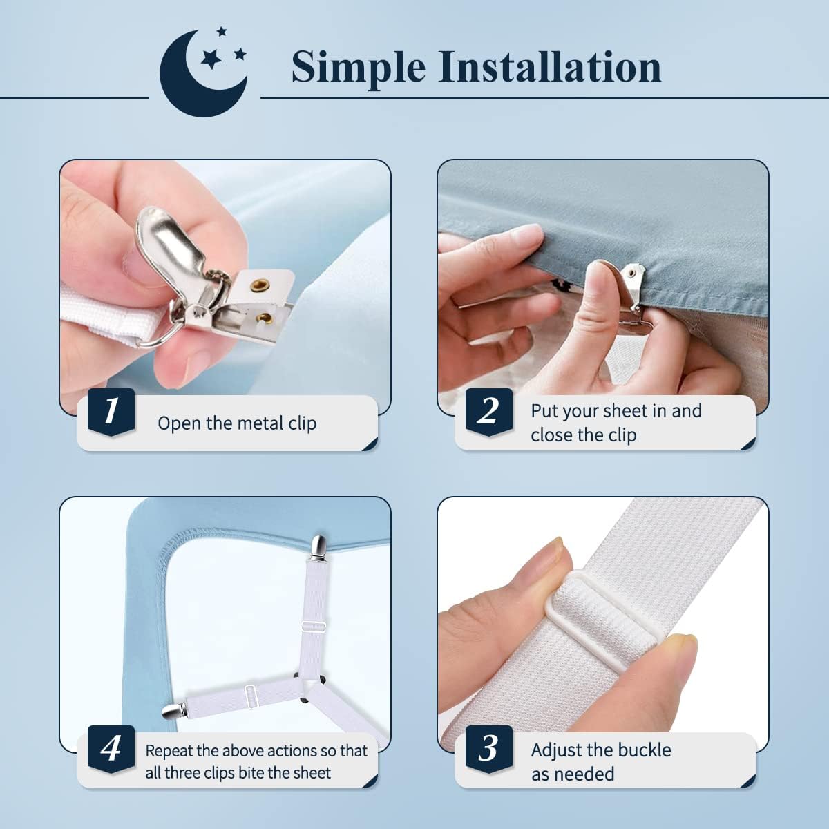 Adjustable Elastic Sheet Straps Fasteners White 4Pcs and 2Pcs - Image 5
