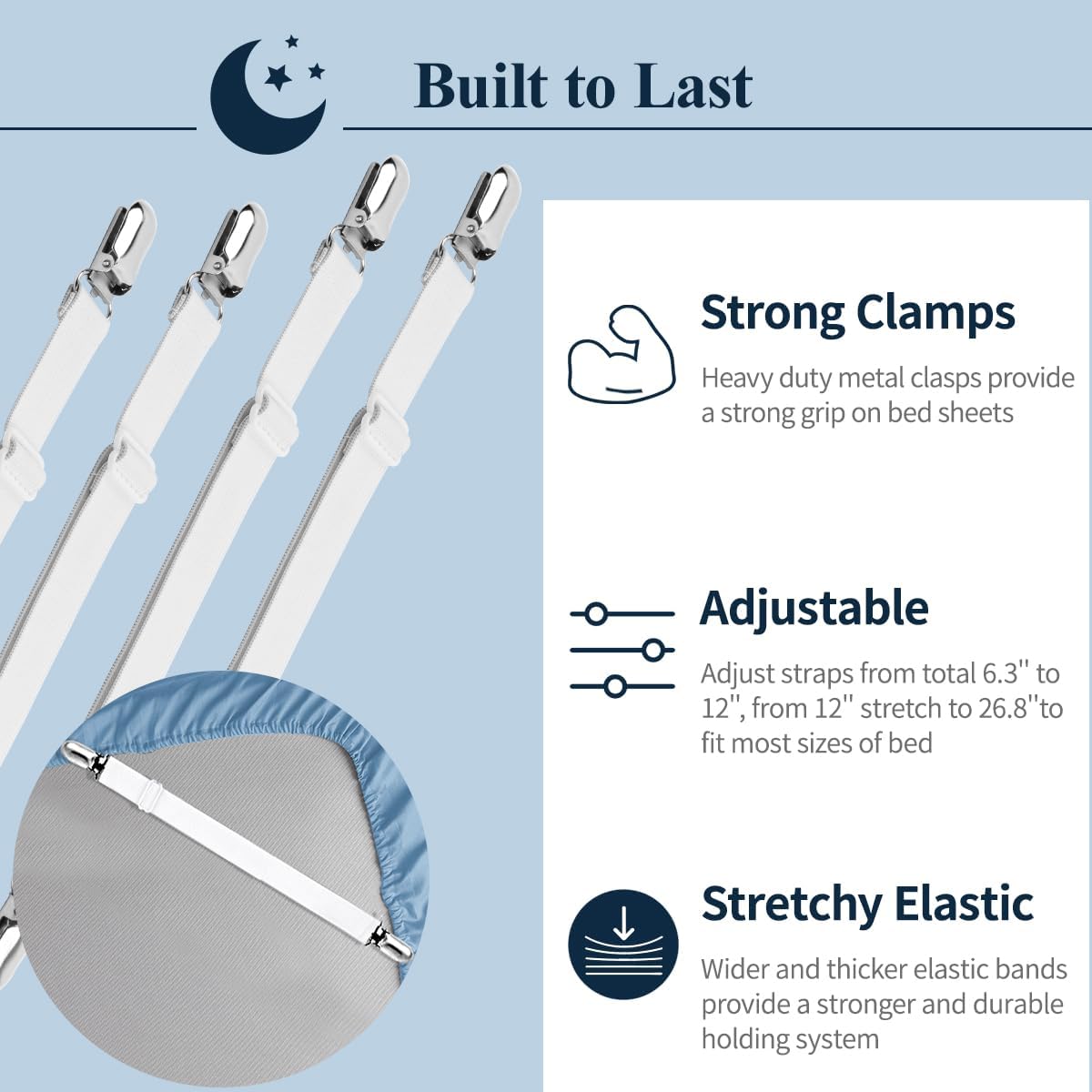 Adjustable Elastic Sheet Straps Fasteners White 4Pcs and 2Pcs - Image 6