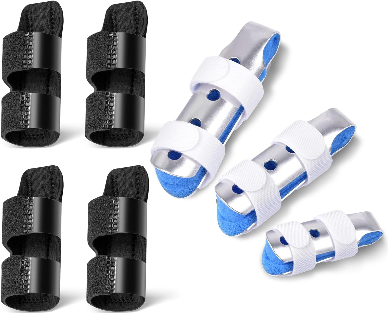 Finger Splint, 7PCS Finger Support Brace Finger Stabilizer for Broken Fingers Straightening Arthritis Knuckle Immobilization, Blue & Black - Image 1