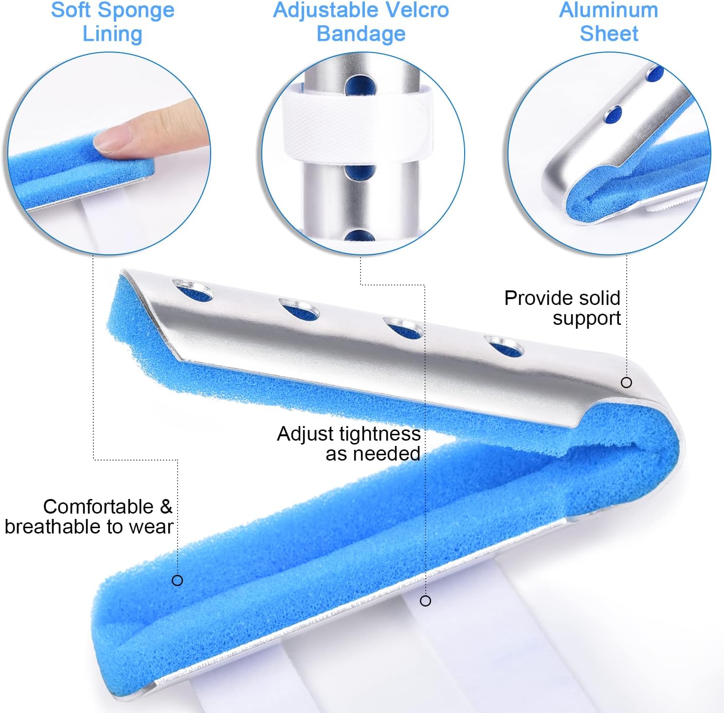 Finger Splint, 7PCS Finger Support Brace Finger Stabilizer for Broken Fingers Straightening Arthritis Knuckle Immobilization, Blue & Black - Image 5