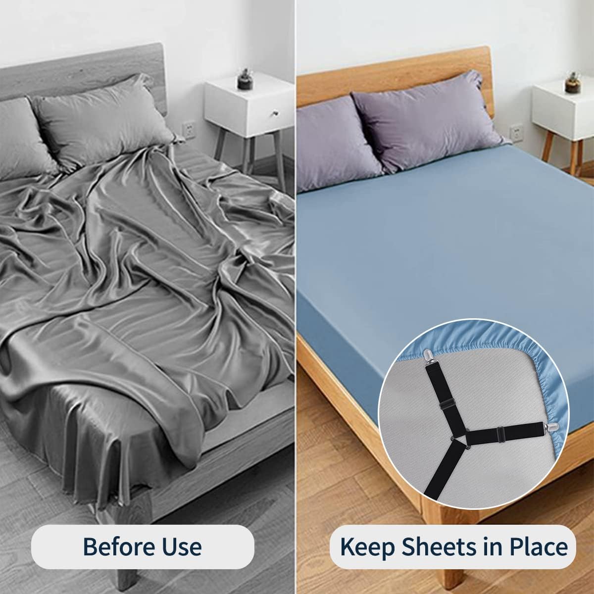 Bed Sheet Straps, 8+2 Pieces Heavy Duty Elastic Sheet Holders Suspenders of Mattresses, Short+ Long, White & Black - Image 8