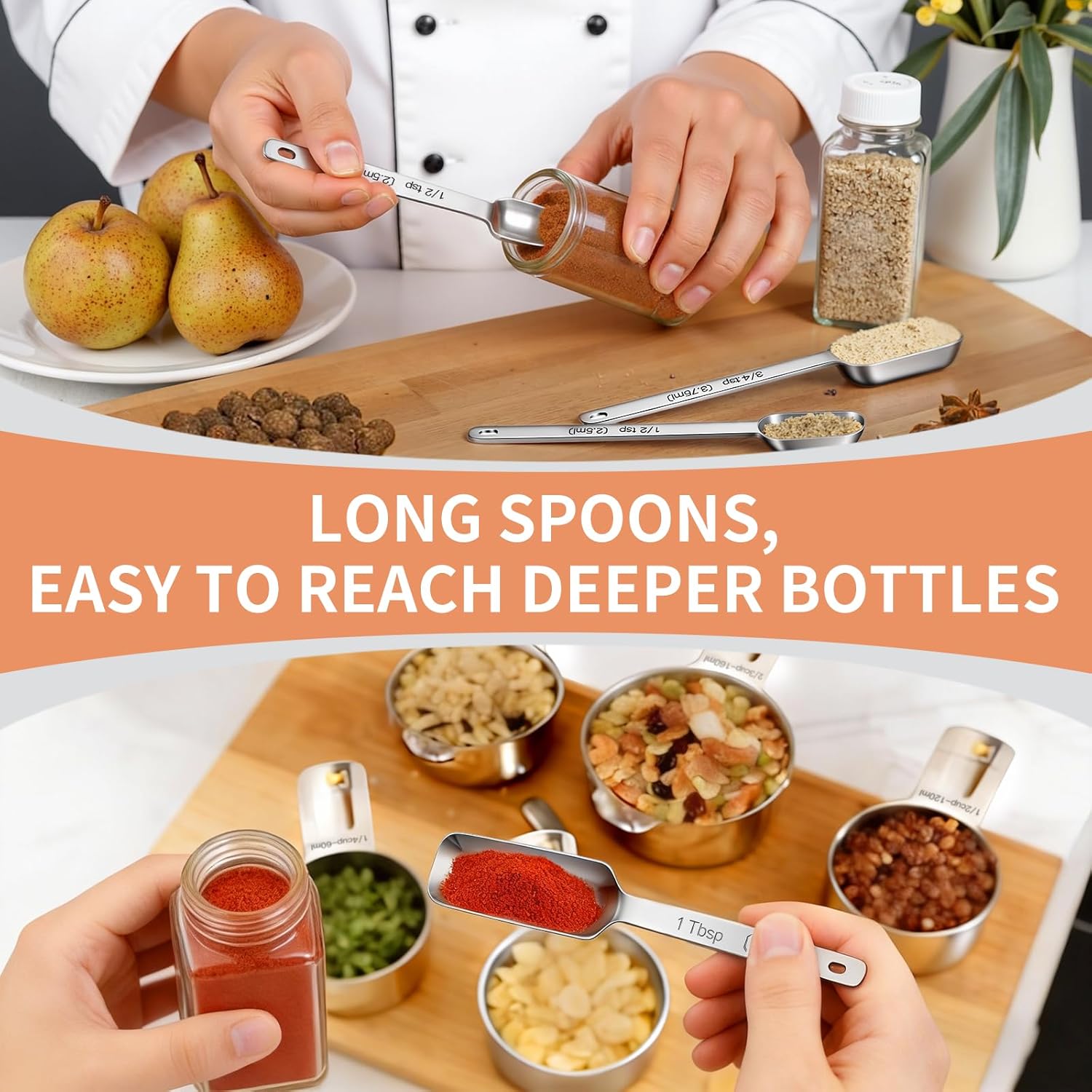 Measuring Cups and Spoons Set, 7 Stainless Steel Nesting Measuring Cups & 7 Spoons, 5 Mini Measuring Spoons &1 Leveler, Kitchen Gadgets for Cooking & Baking, Square - Image 5