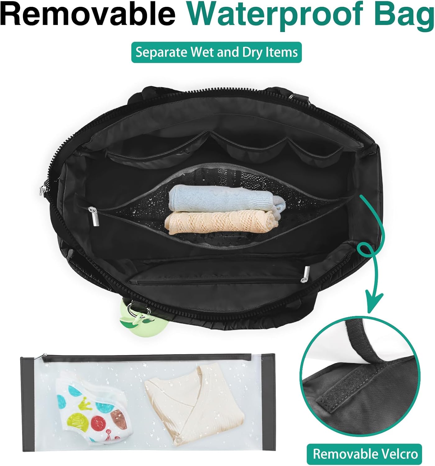 Diaper Bag Tote, Baby Diaper Tote Bags Crossbody Hospital Bag Travel Large Mommy Bag, with Silicone Pacifier Case - Image 4