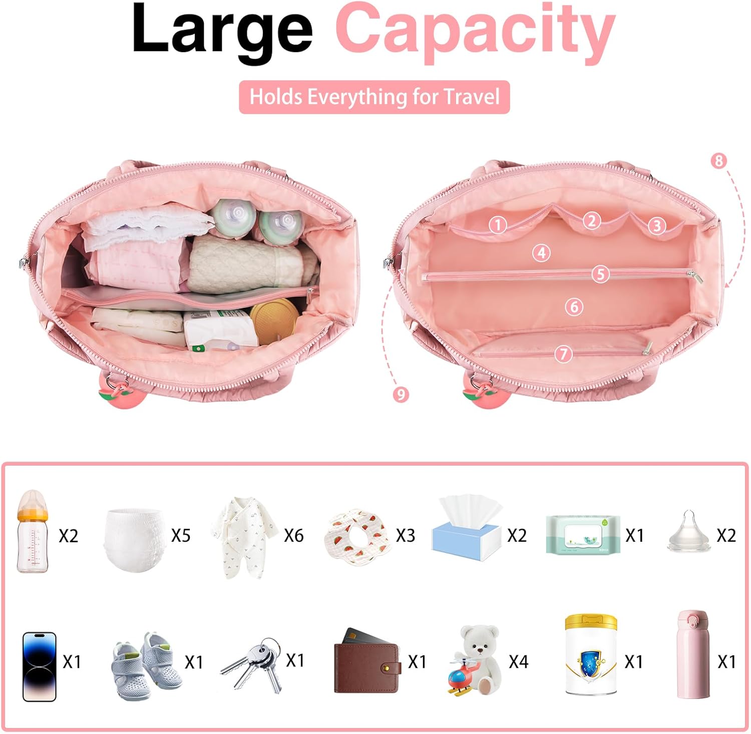 Diaper Bag Tote, Baby Diaper Tote Bags Crossbody Hospital Bag Travel Large Mommy Bag, with Silicone Pacifier Case - Image 4