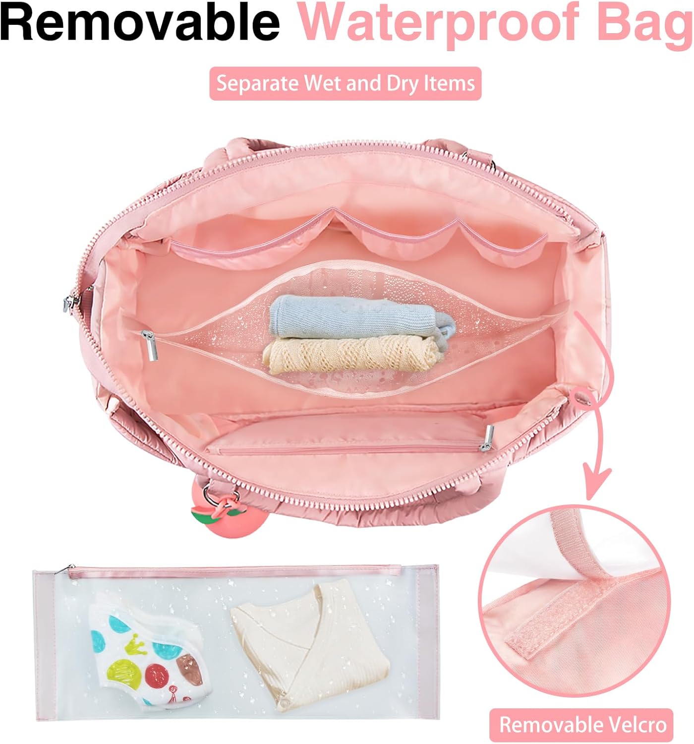 Diaper Bag Tote, Baby Diaper Tote Bags Crossbody Hospital Bag Travel Large Mommy Bag, with Silicone Pacifier Case - Image 5