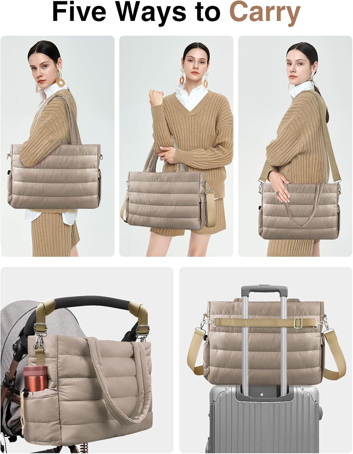 Diaper Bag Tote, Baby Diaper Tote Bags Crossbody Hospital Bag Travel Large Mommy Bag, with Silicone Pacifier Case - Image 2