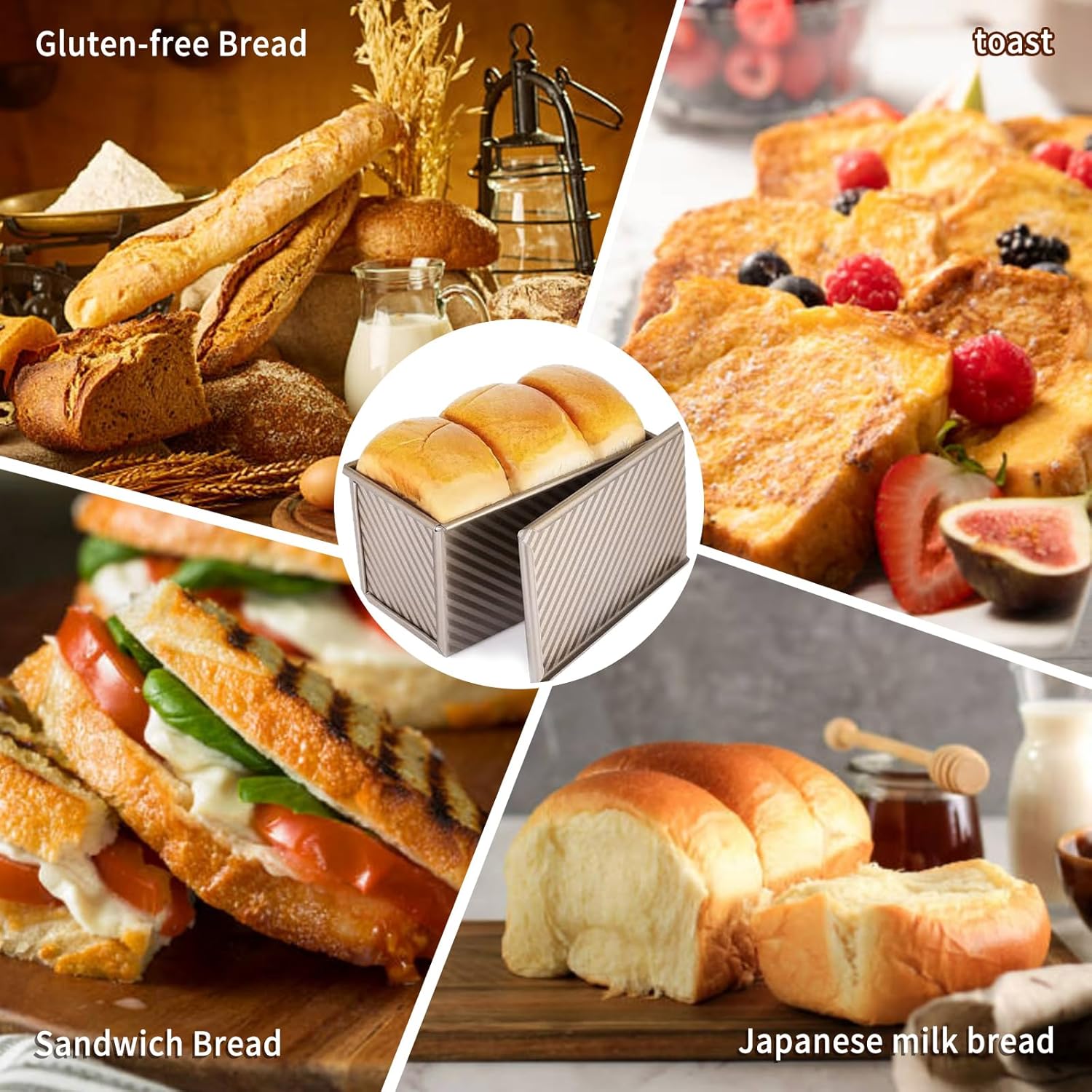 2 Pack Pullman Loaf Pan with Lid, 13x4 & 9x4 inch (2.2 lb & 1 lb Dough Capacity), Non-Stick Sandwich Bread Loaf Pan for Homemade Baking Bread, Gold - Image 5