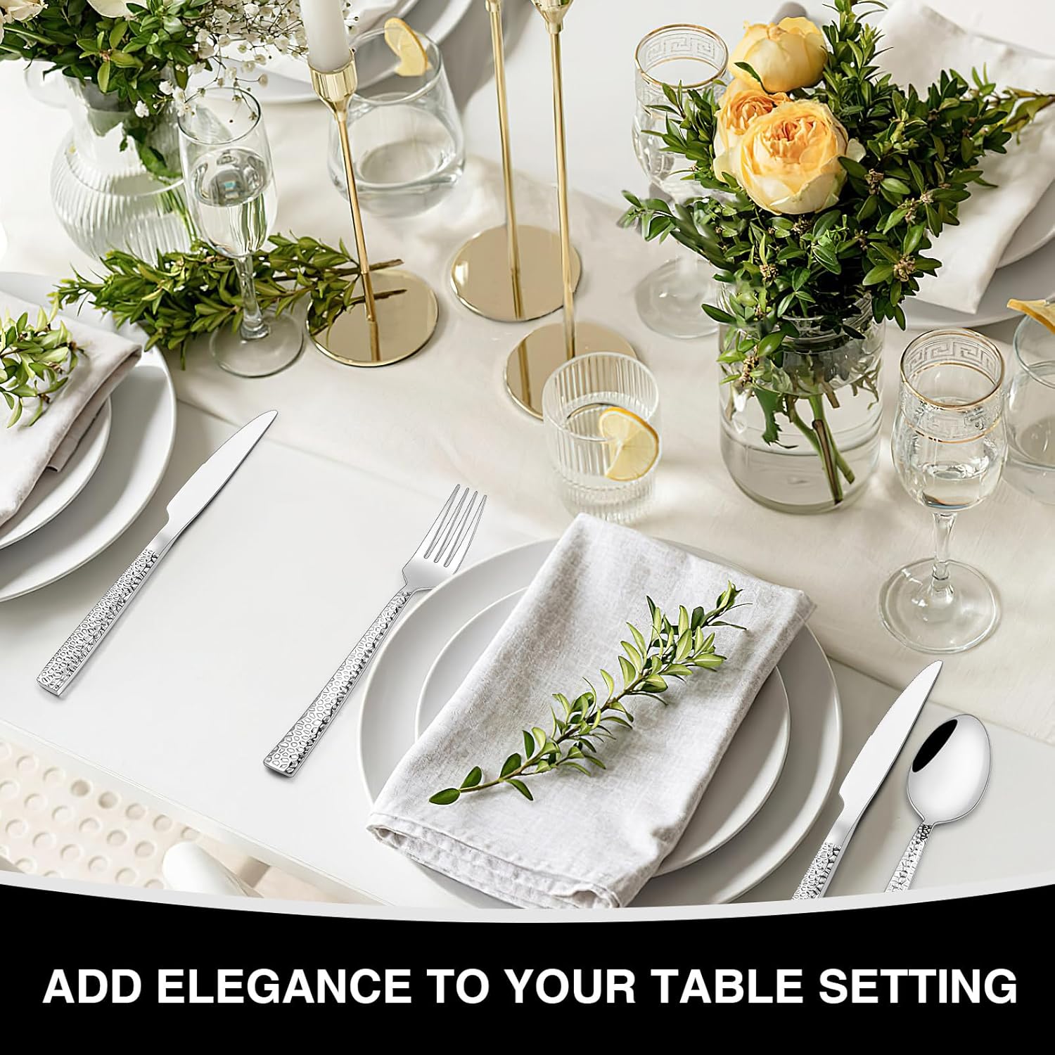 Hammered Silverware Set, 40-Piece Stainless Steel Square Flatware Set for 8, Food-Grade Tableware Cutlery Set, Utensil Sets for Home Restaurant, Mirror Finish, Dishwasher Safe - Image 6