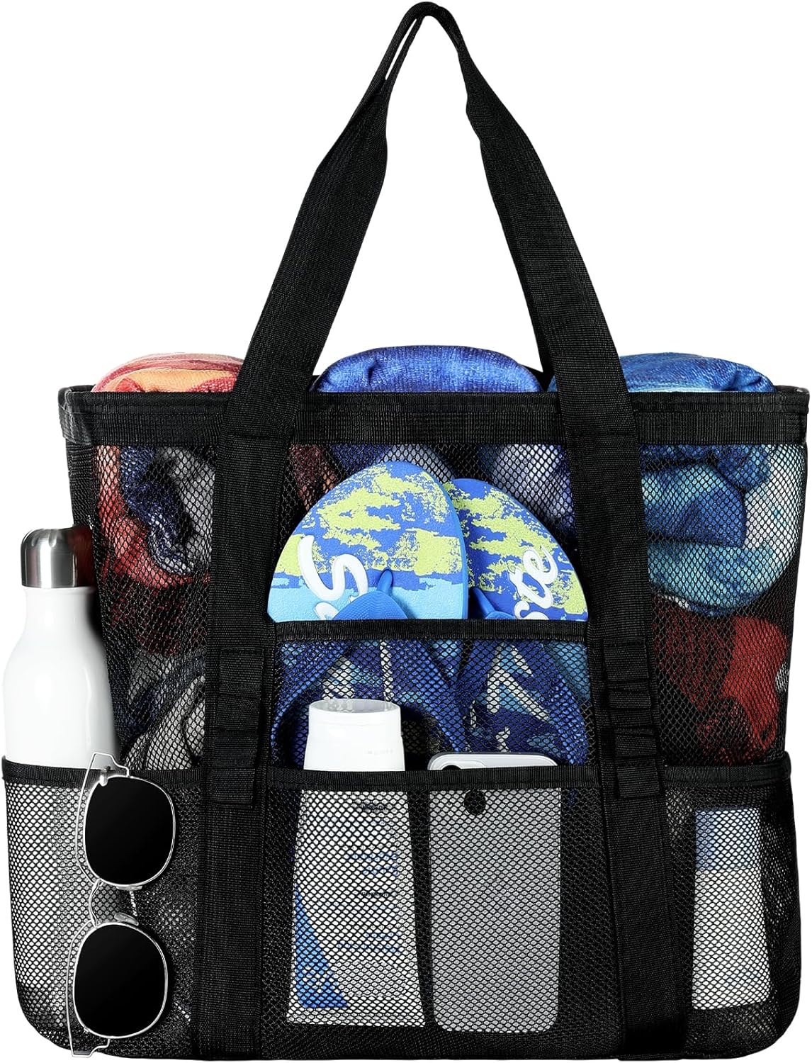 Mesh Beach Bag - Large Beach Tote with Multi Functional Pockets for Family Travel/Vacation - Image 1