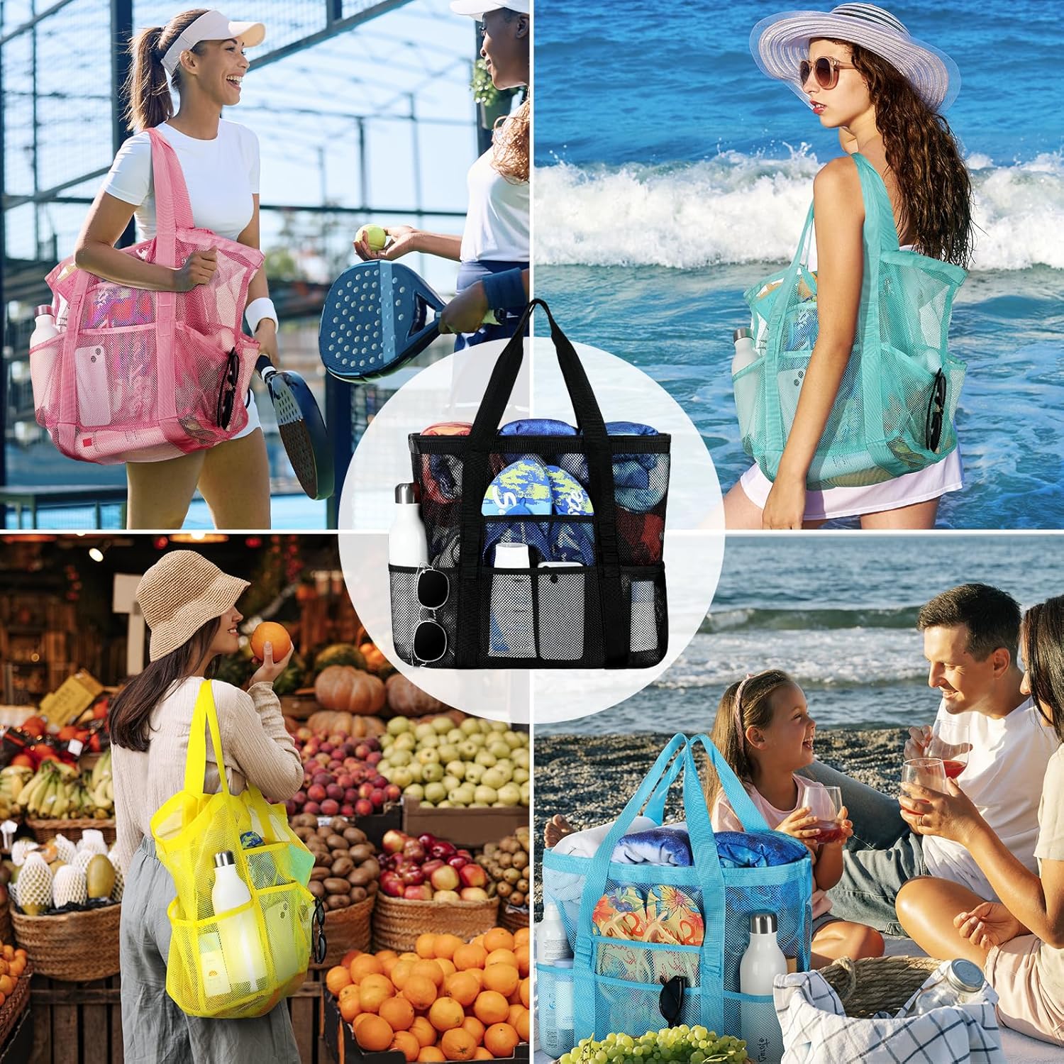 Mesh Beach Bag - Large Beach Tote with Multi Functional Pockets for Family Travel/Vacation - Image 7
