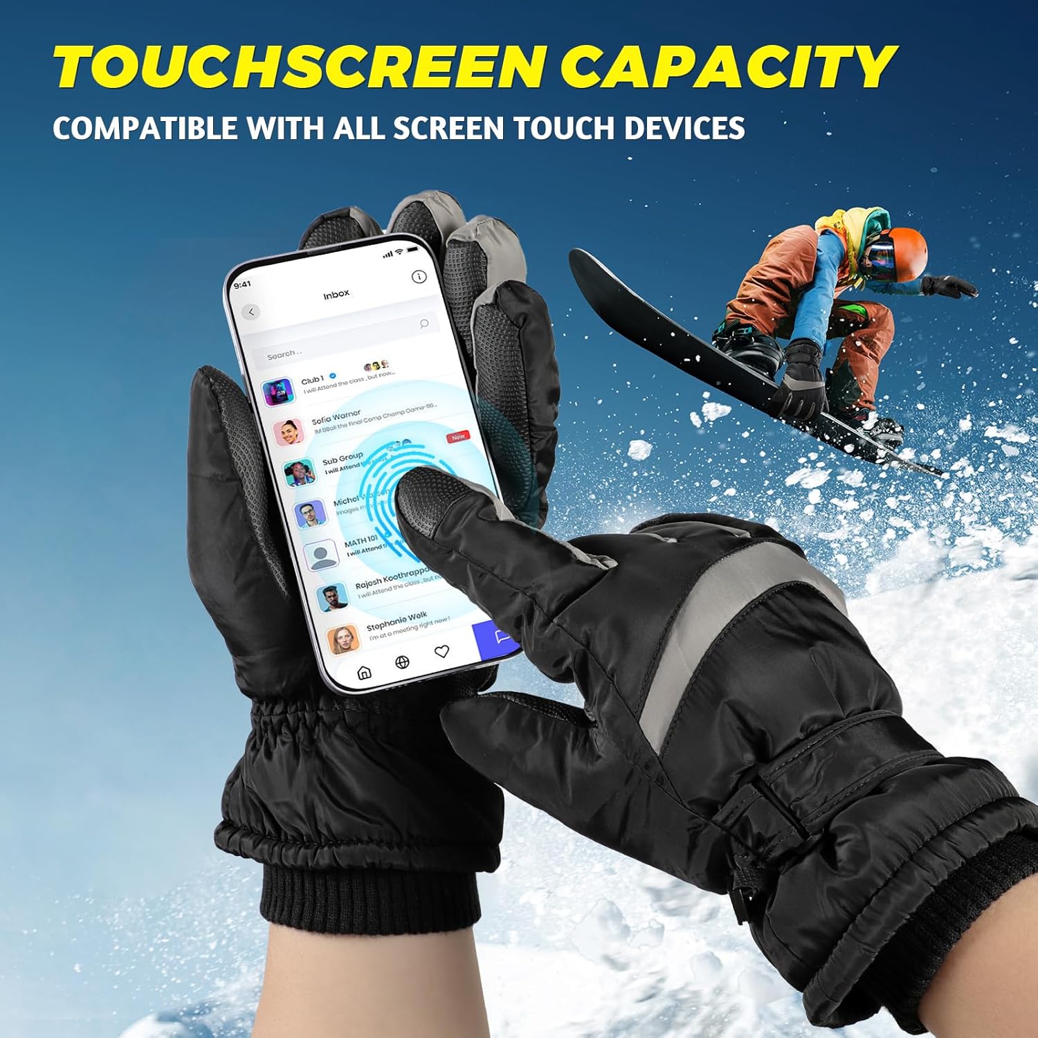 Winter Ski Gloves, Windproof Glove for Men & Women, Touchscreen Snow Gloves for Cold Weather, Thermal Warm Glove - Image 2