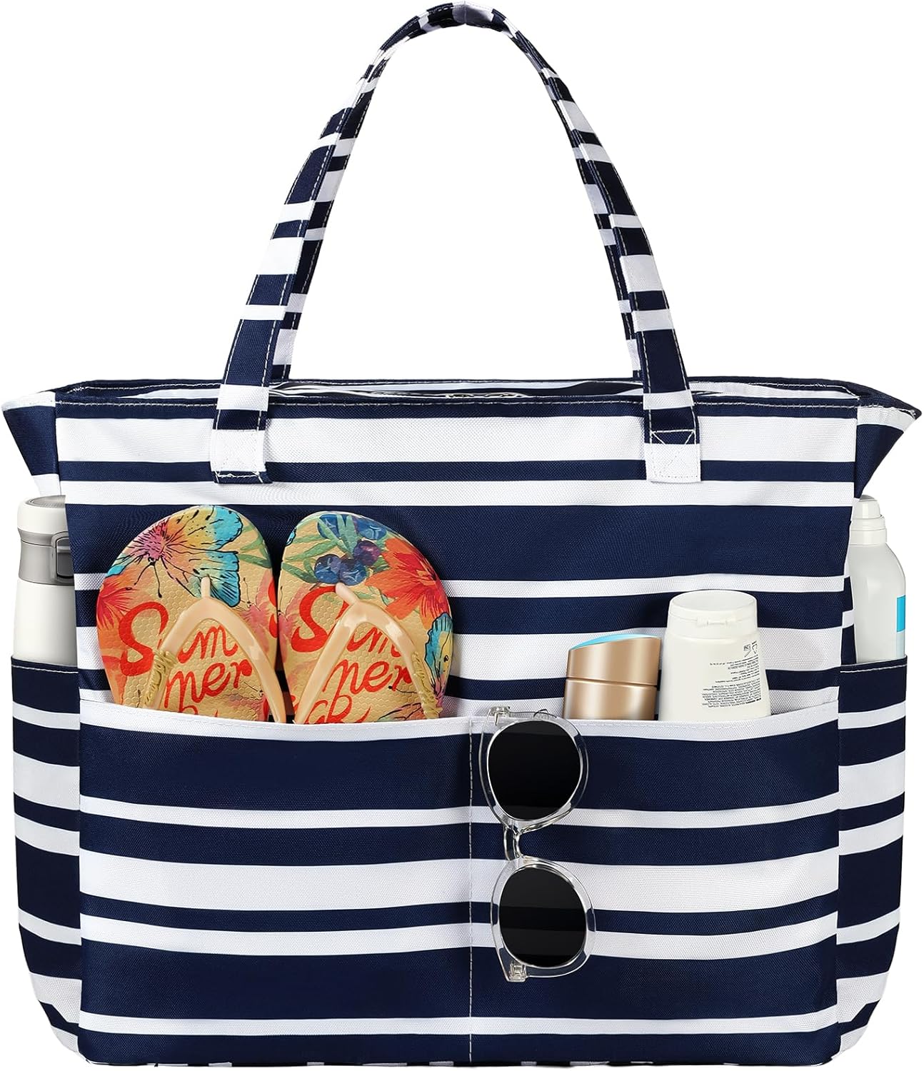 Beach Bags for Women Waterproof Sandproof Women Tote Bag, Large Beach Bag with Zipper for Gym Travel Vocation - Image 1