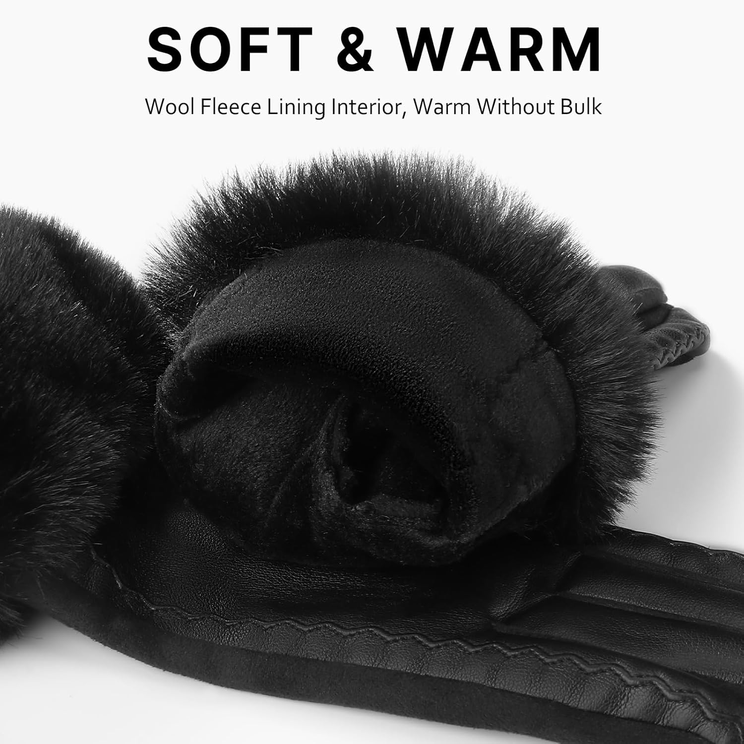 Leather Gloves for Women, Warm Winter Gloves Women with Plush Cuff, Touchscreen Womens Gloves for Cold Weather - Image 3
