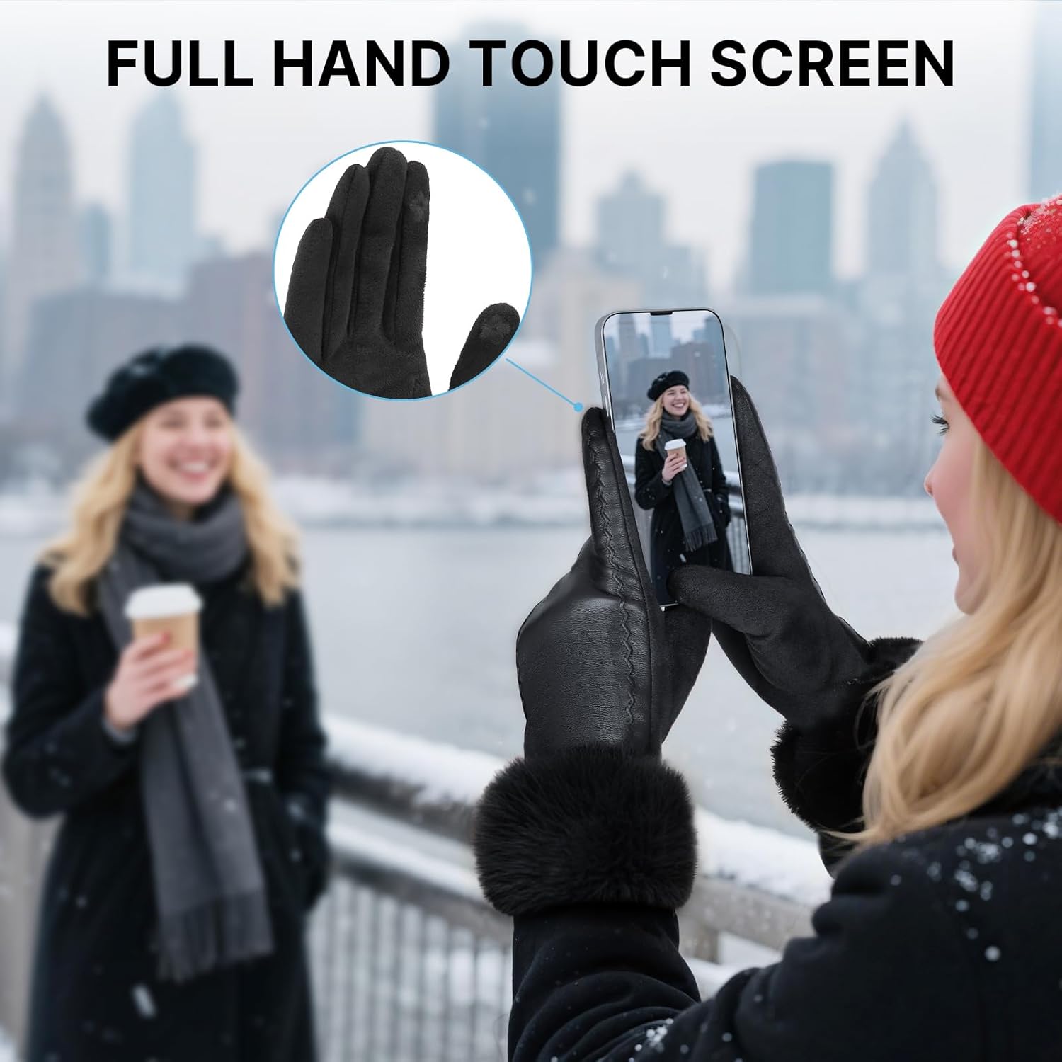Leather Gloves for Women, Warm Winter Gloves Women with Plush Cuff, Touchscreen Womens Gloves for Cold Weather - Image 5