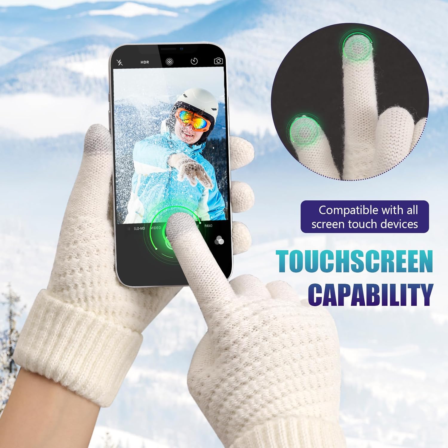 Winter Gloves for Women - Warm Womens Winter Gloves, Touchscreen Knit Glove with Elastic Cuff for Cold Weather - Image 2
