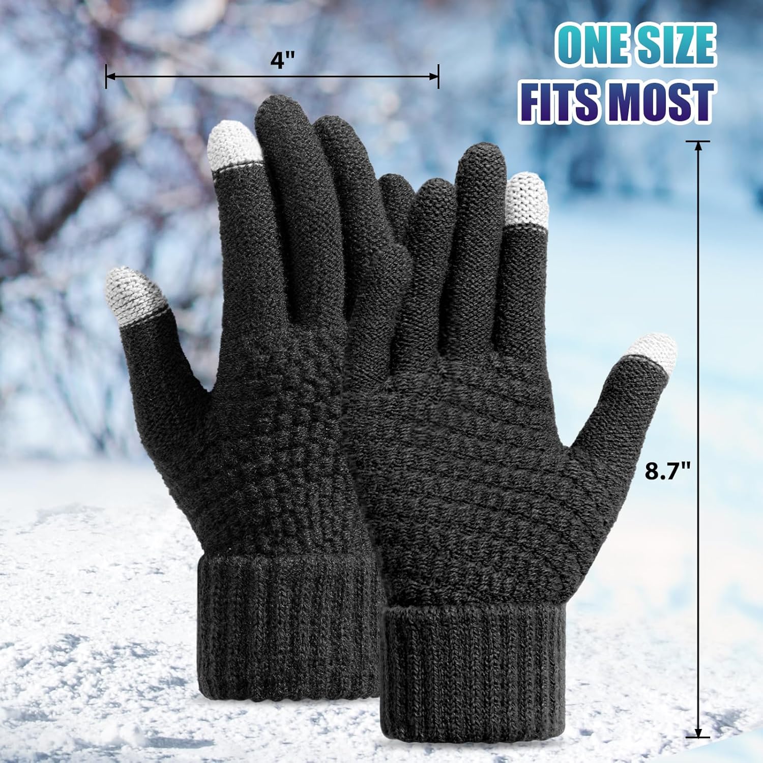 Winter Gloves for Women - Warm Womens Winter Gloves, Touchscreen Knit Glove with Elastic Cuff for Cold Weather - Image 3