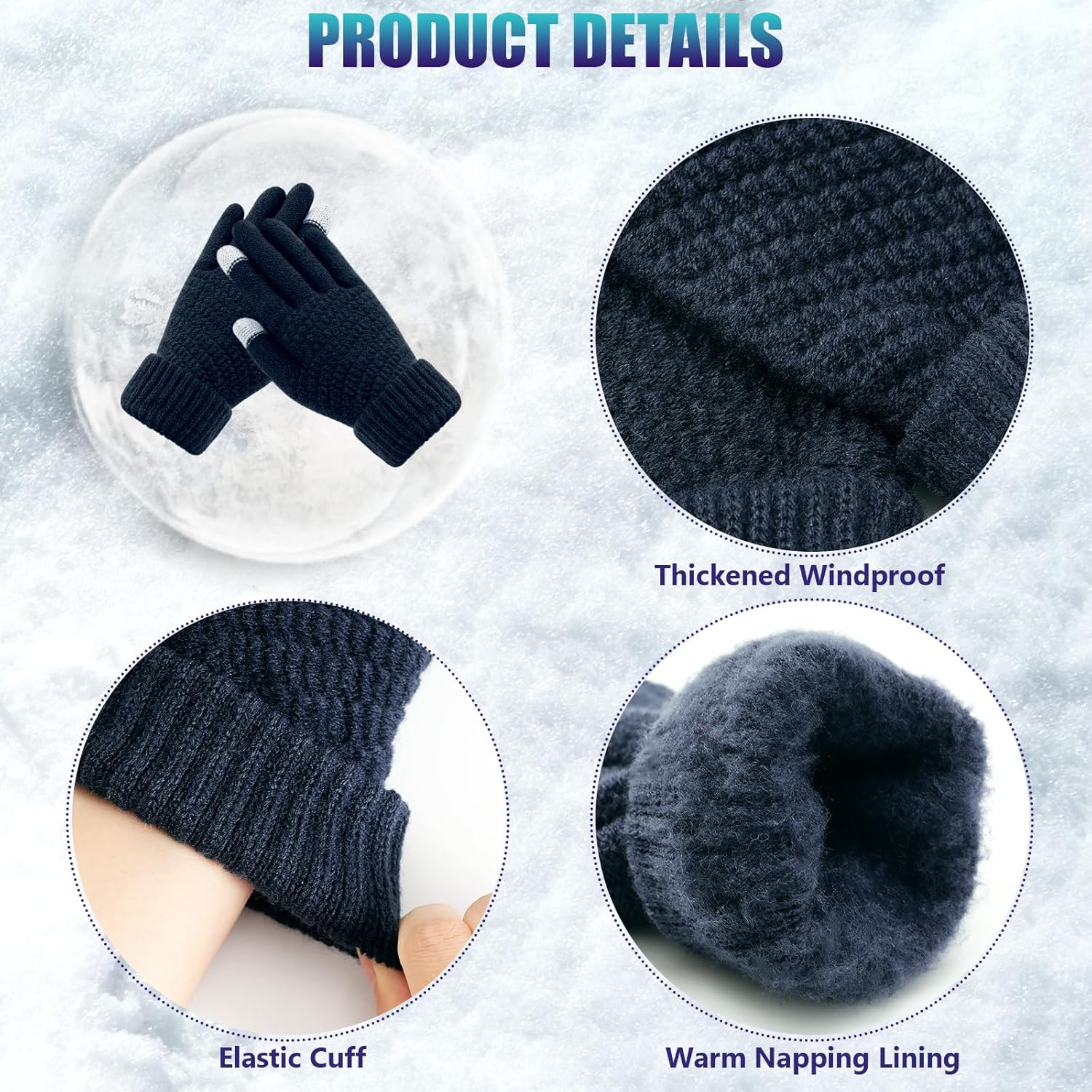 Winter Gloves for Women - Warm Womens Winter Gloves, Touchscreen Knit Glove with Elastic Cuff for Cold Weather - Image 4