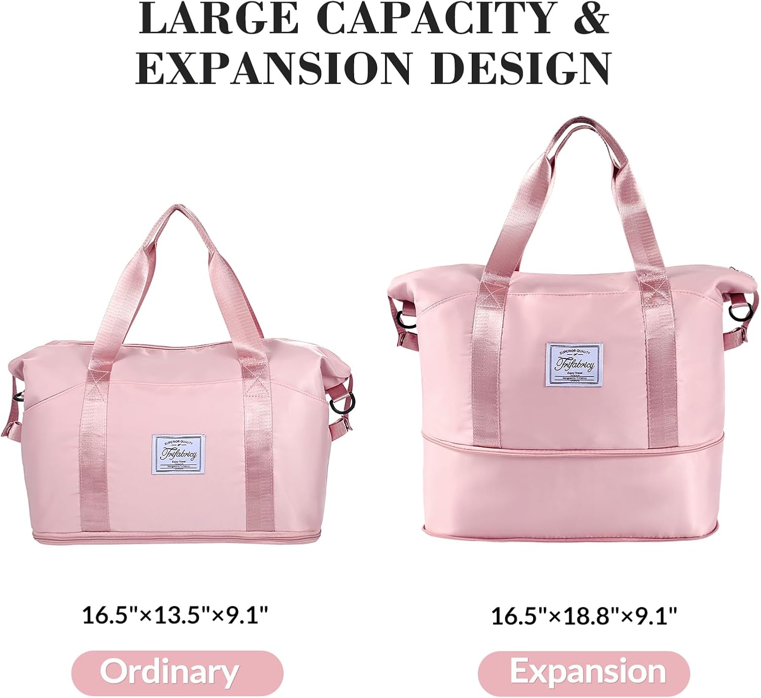 Travel Duffel Bag - Large Shoulder Weekender Overnight Bag, Carry on Bags with Wet Pocket, Waterproof Expandable Duffel Bags with Trolley Sleeve for Sports Travel Gym, Pink - Image 3