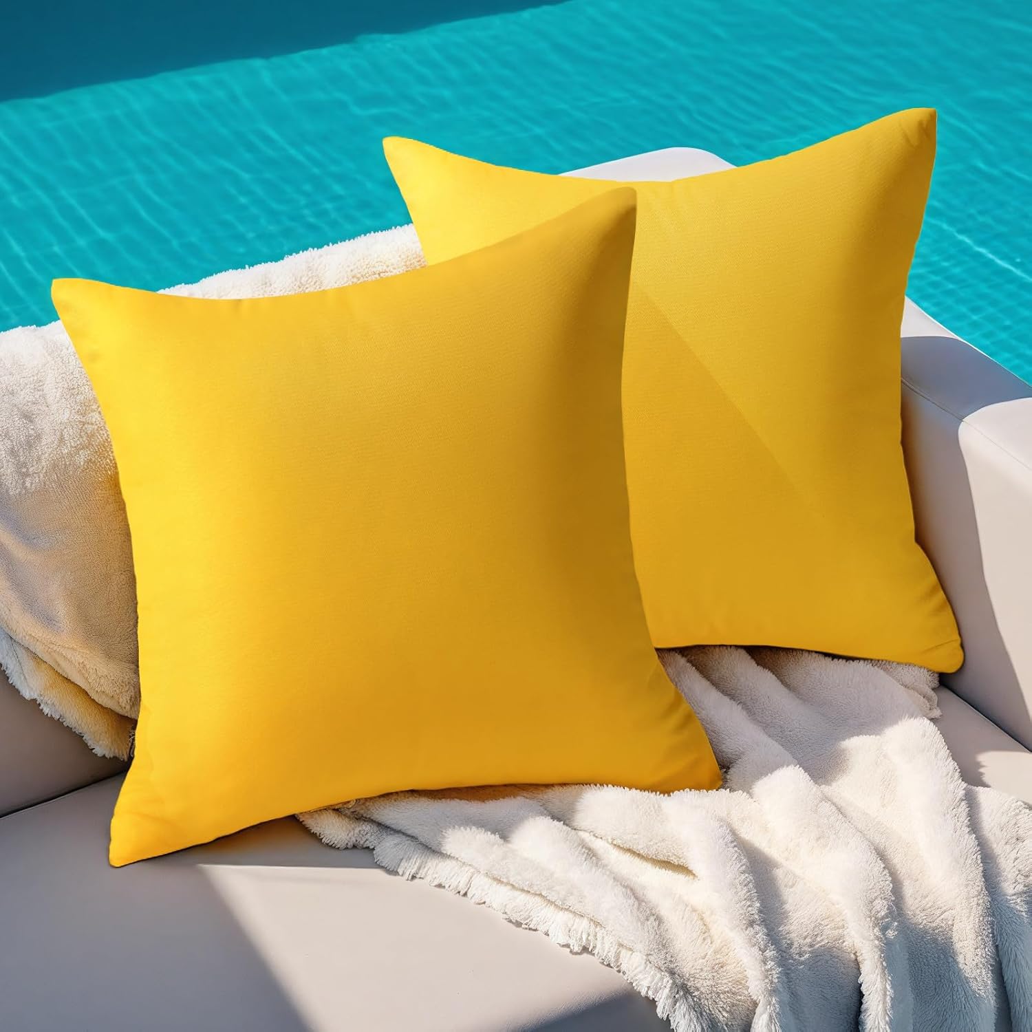 Outdoor Pillow Covers Set of 2, Decorative Farmhouse Waterproof Pillow Covers, Solid Linen Pillowcase Cushion Covers for Patio Garden Balcony Couch Sofa 18x18 inch, Yellow - Image 1
