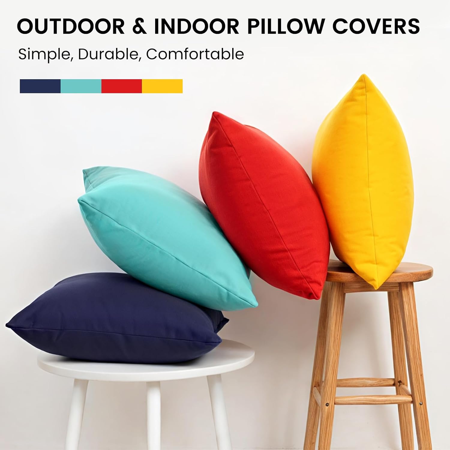 Outdoor Pillow Covers Set of 2, Decorative Farmhouse Waterproof Pillow Covers, Solid Linen Pillowcase Cushion Covers for Patio Garden Balcony Couch Sofa 18x18 inch, Yellow - Image 4