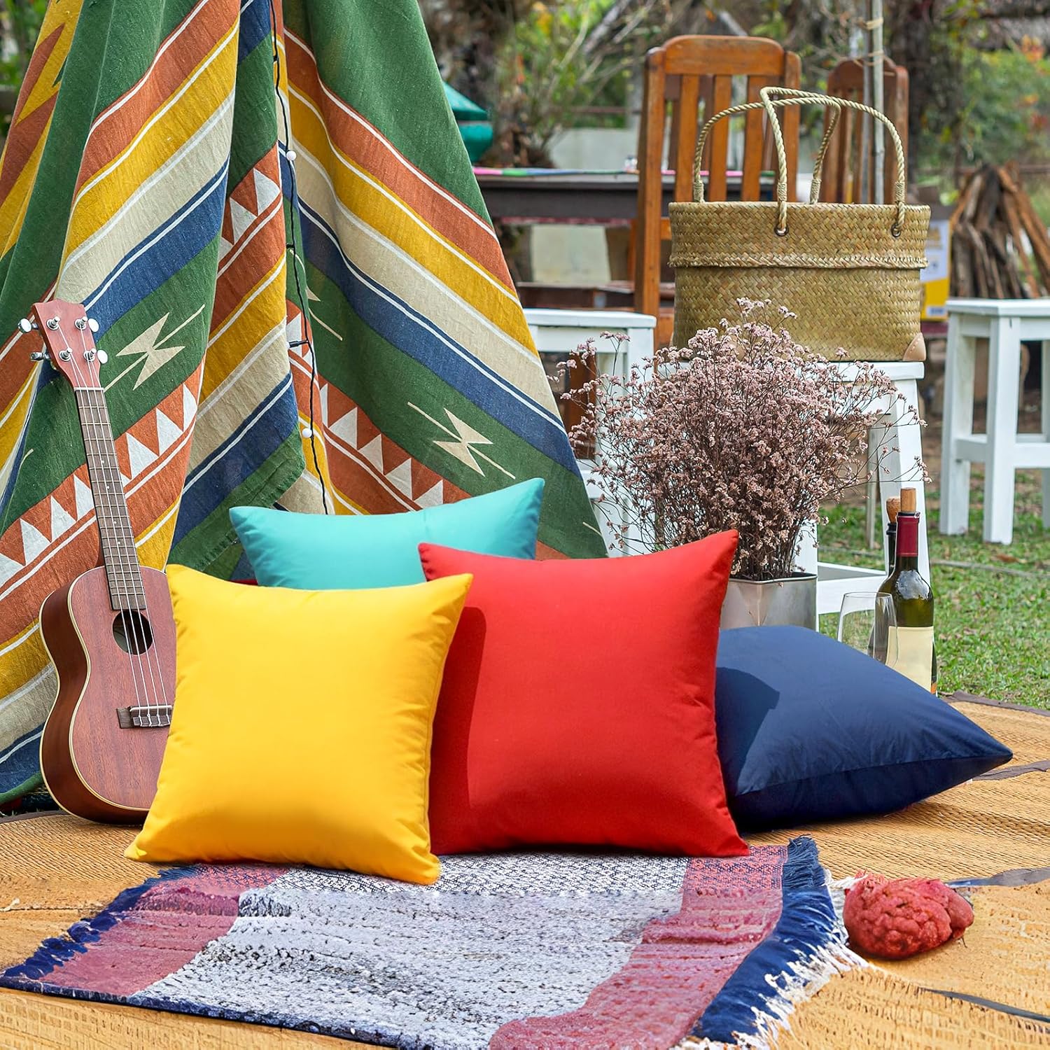 Outdoor Pillow Covers Set of 2, Decorative Farmhouse Waterproof Pillow Covers, Solid Linen Pillowcase Cushion Covers for Patio Garden Balcony Couch Sofa 18x18 inch, Yellow - Image 6