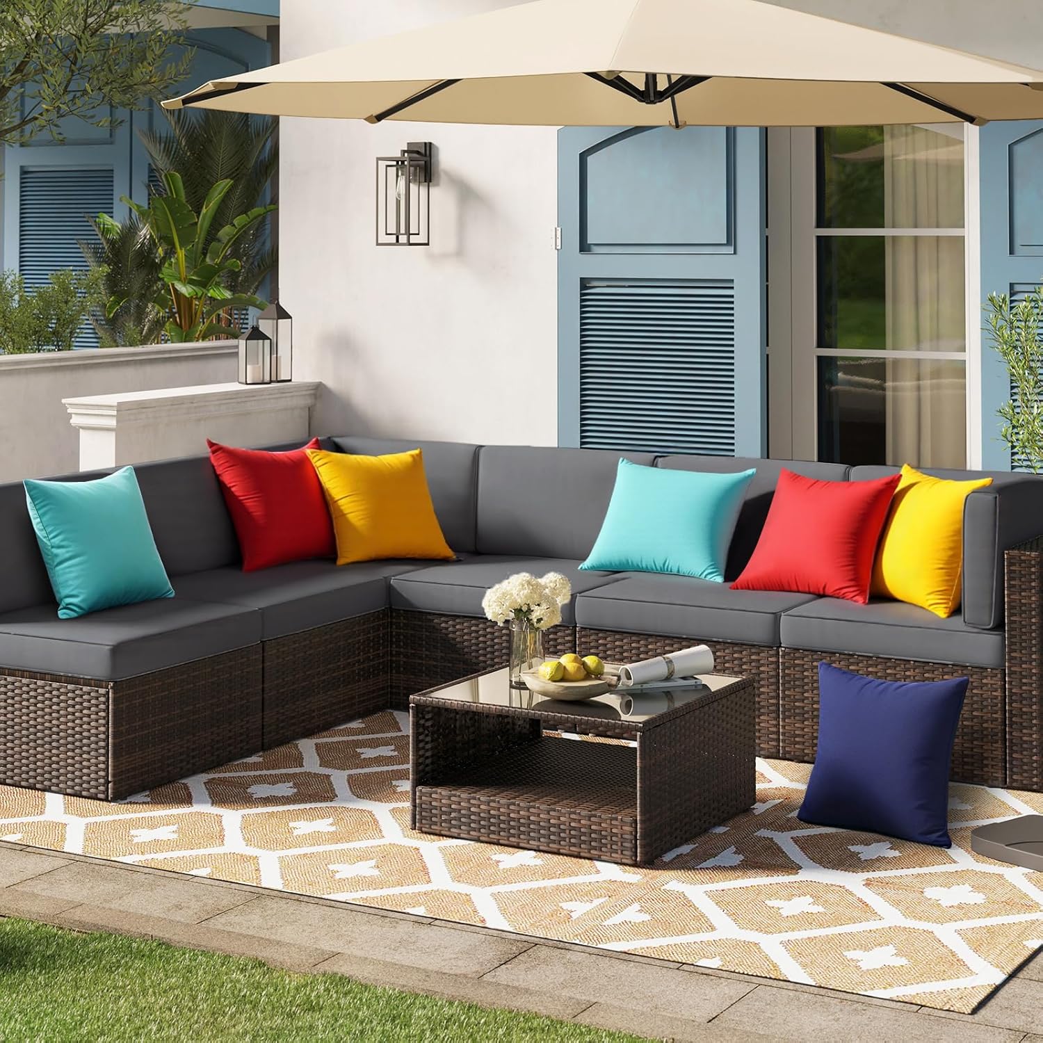 Outdoor Pillow Covers Set of 2, Decorative Farmhouse Waterproof Pillow Covers, Solid Linen Pillowcase Cushion Covers for Patio Garden Balcony Couch Sofa 18x18 inch, Yellow - Image 7