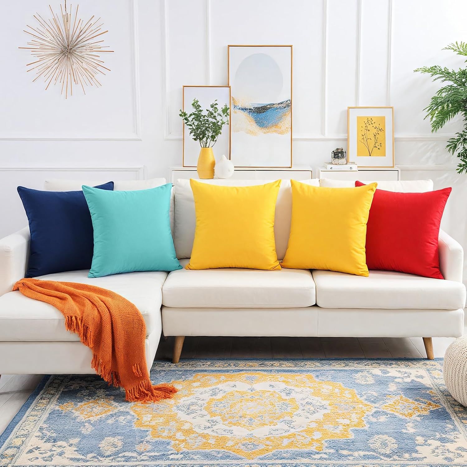 Outdoor Pillow Covers Set of 2, Decorative Farmhouse Waterproof Pillow Covers, Solid Linen Pillowcase Cushion Covers for Patio Garden Balcony Couch Sofa 18x18 inch, Yellow - Image 8
