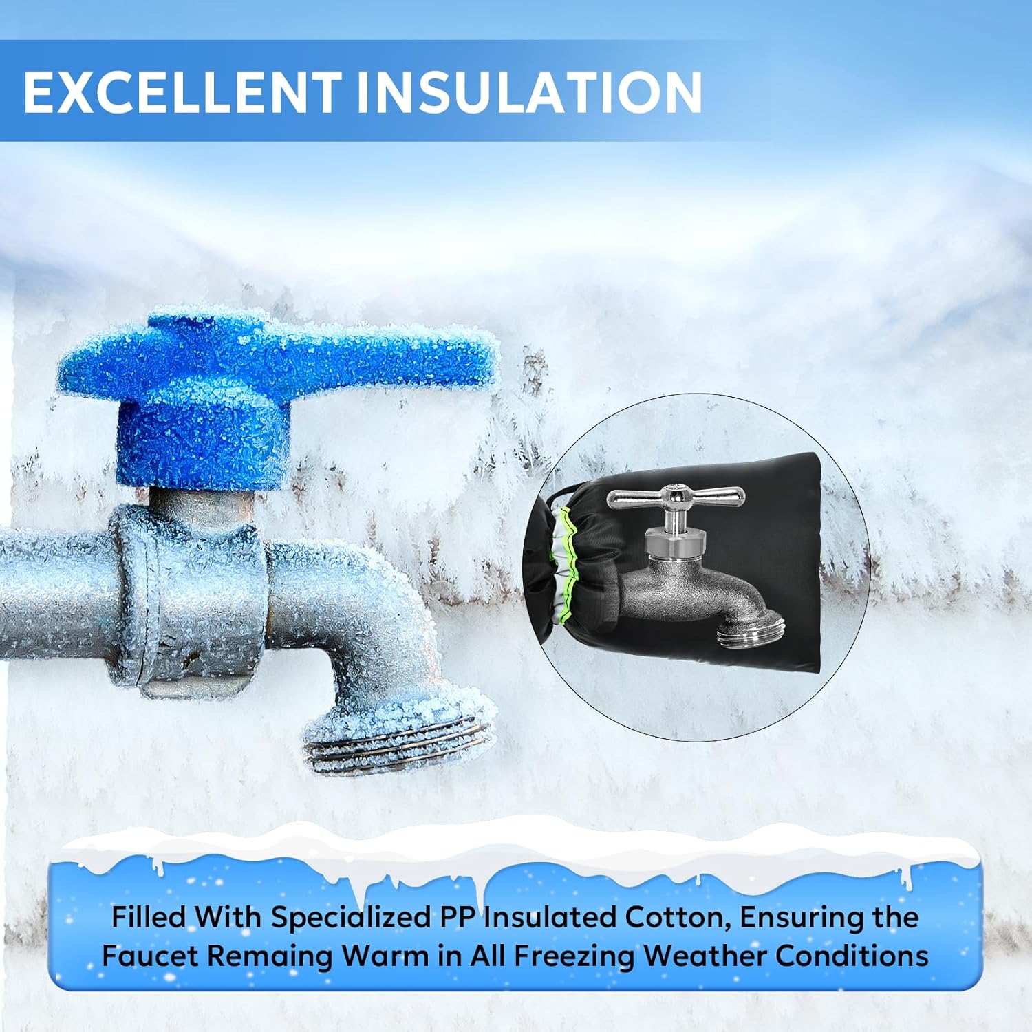 Outdoor Faucet Cover for Winter - 4 Packs 7.09''W x 10.24''H Water Socks Freeze Protection Pipe Insulation Reusable Waterproof Insulated Spigot Backflow Cover - Image 3