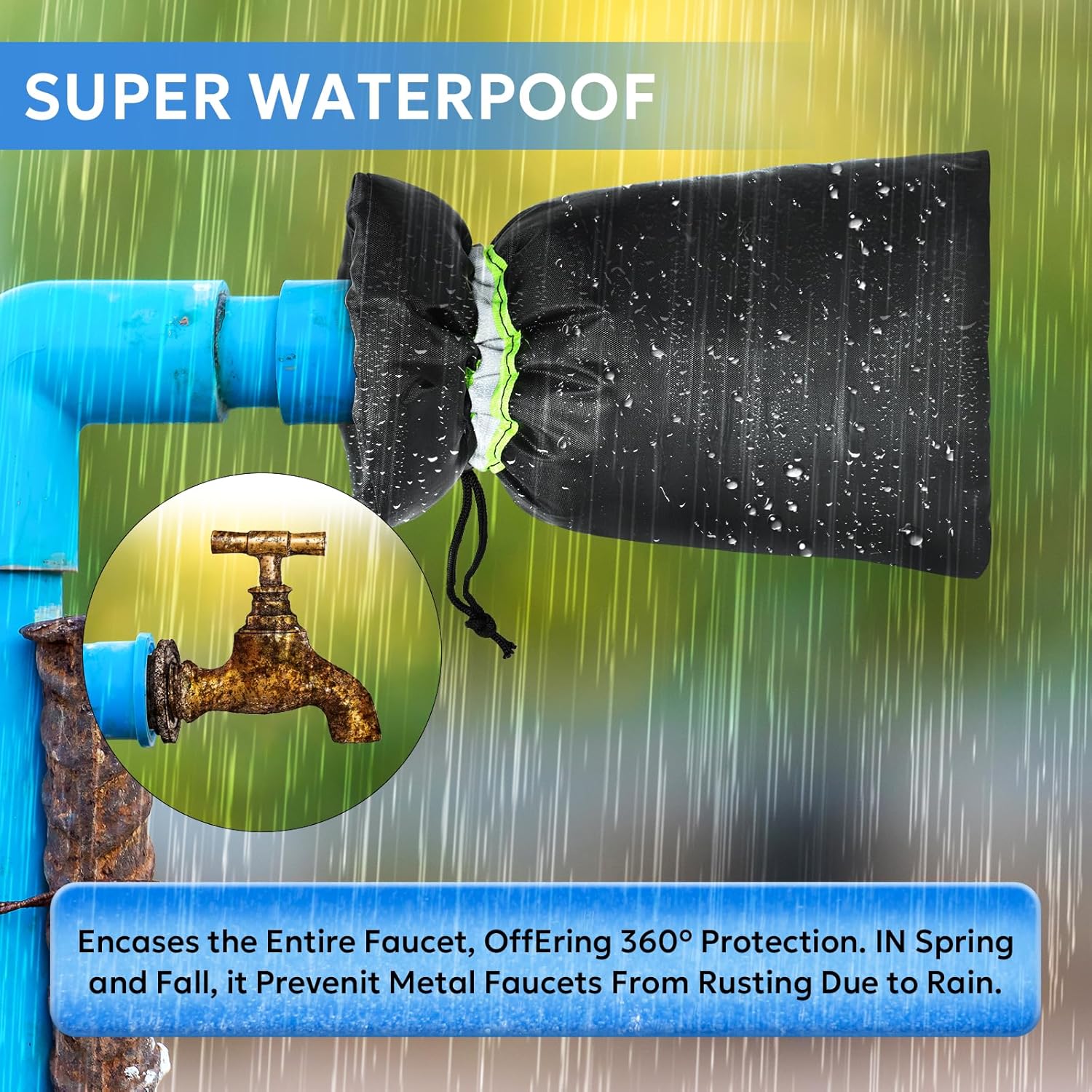 Outdoor Faucet Cover for Winter - 4 Packs 7.09''W x 10.24''H Water Socks Freeze Protection Pipe Insulation Reusable Waterproof Insulated Spigot Backflow Cover - Image 4