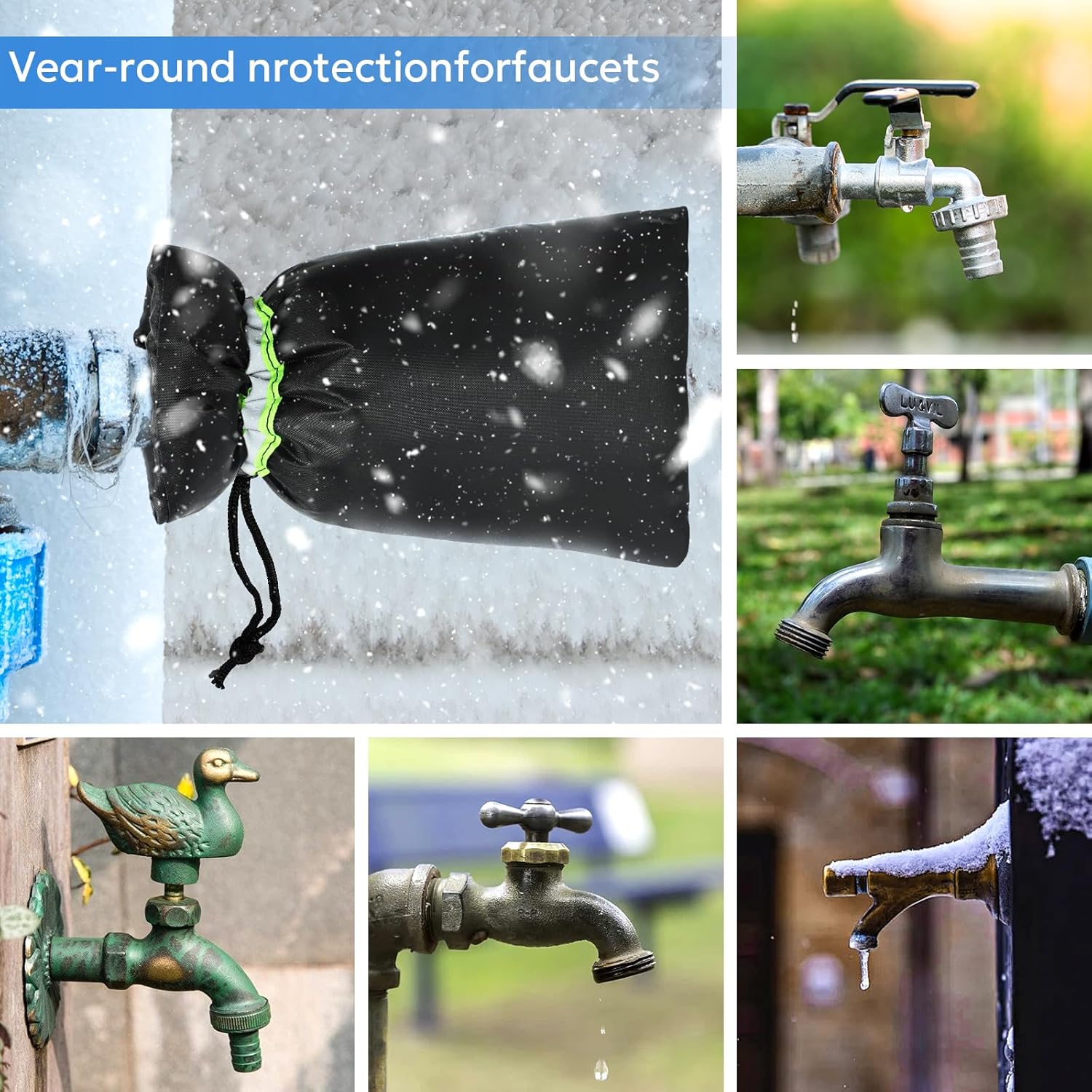Outdoor Faucet Cover for Winter - 4 Packs 7.09''W x 10.24''H Water Socks Freeze Protection Pipe Insulation Reusable Waterproof Insulated Spigot Backflow Cover - Image 6