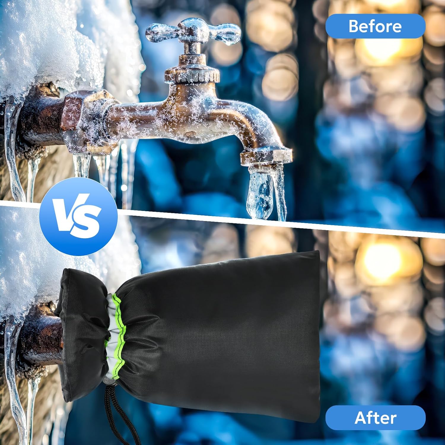 Outdoor Faucet Cover for Winter - 4 Packs 7.09''W x 10.24''H Water Socks Freeze Protection Pipe Insulation Reusable Waterproof Insulated Spigot Backflow Cover - Image 7