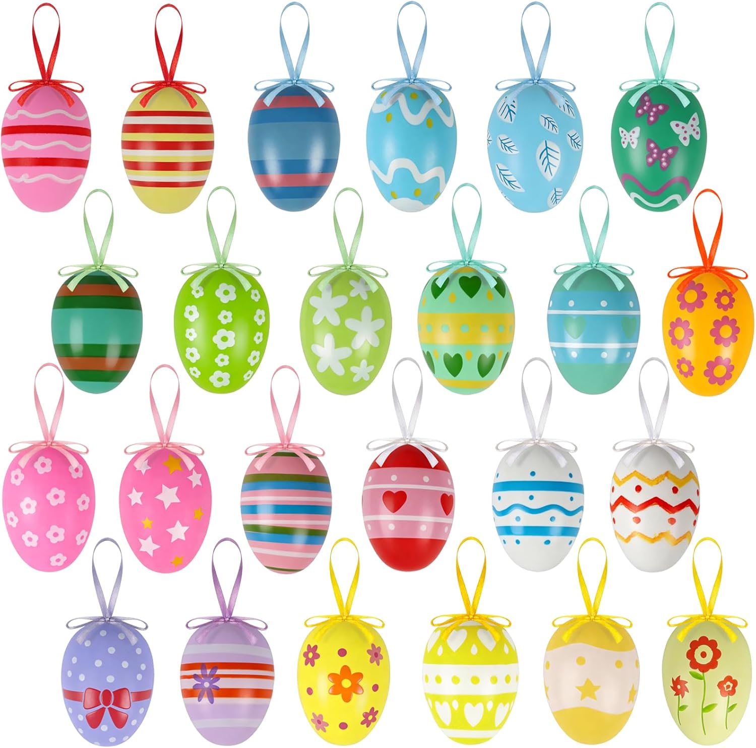 24PCS Hanging Easter Eggs – Reusable Plastic Easter Egg Decorations for Tree Ornaments, Basket, Party & Home Decor (5g Each, 4cm x 6cm) - Image 1